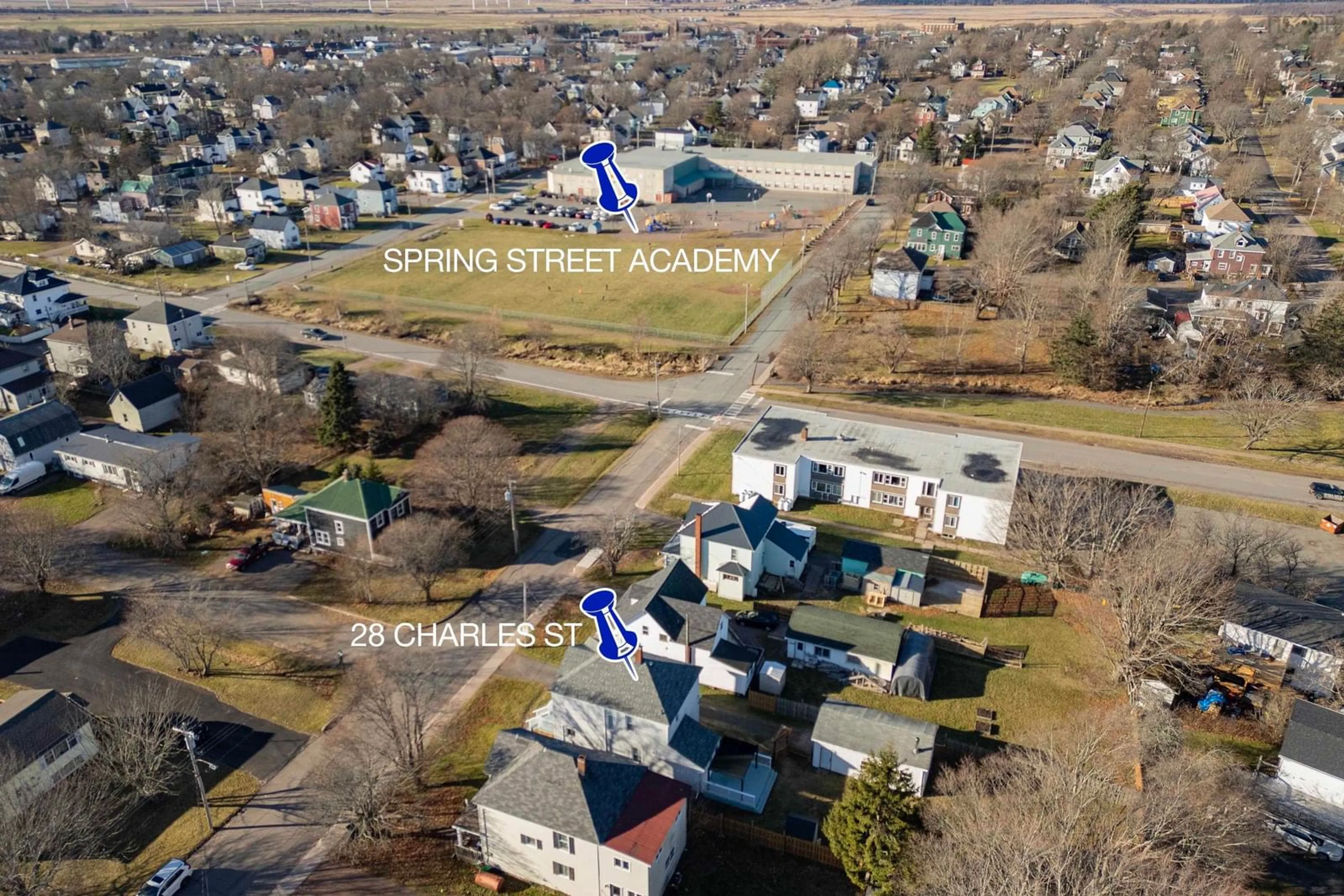 A pic from outside/outdoor area/front of a property/back of a property/a pic from drone, street for 28 Charles St, Amherst Nova Scotia B4H 3P8