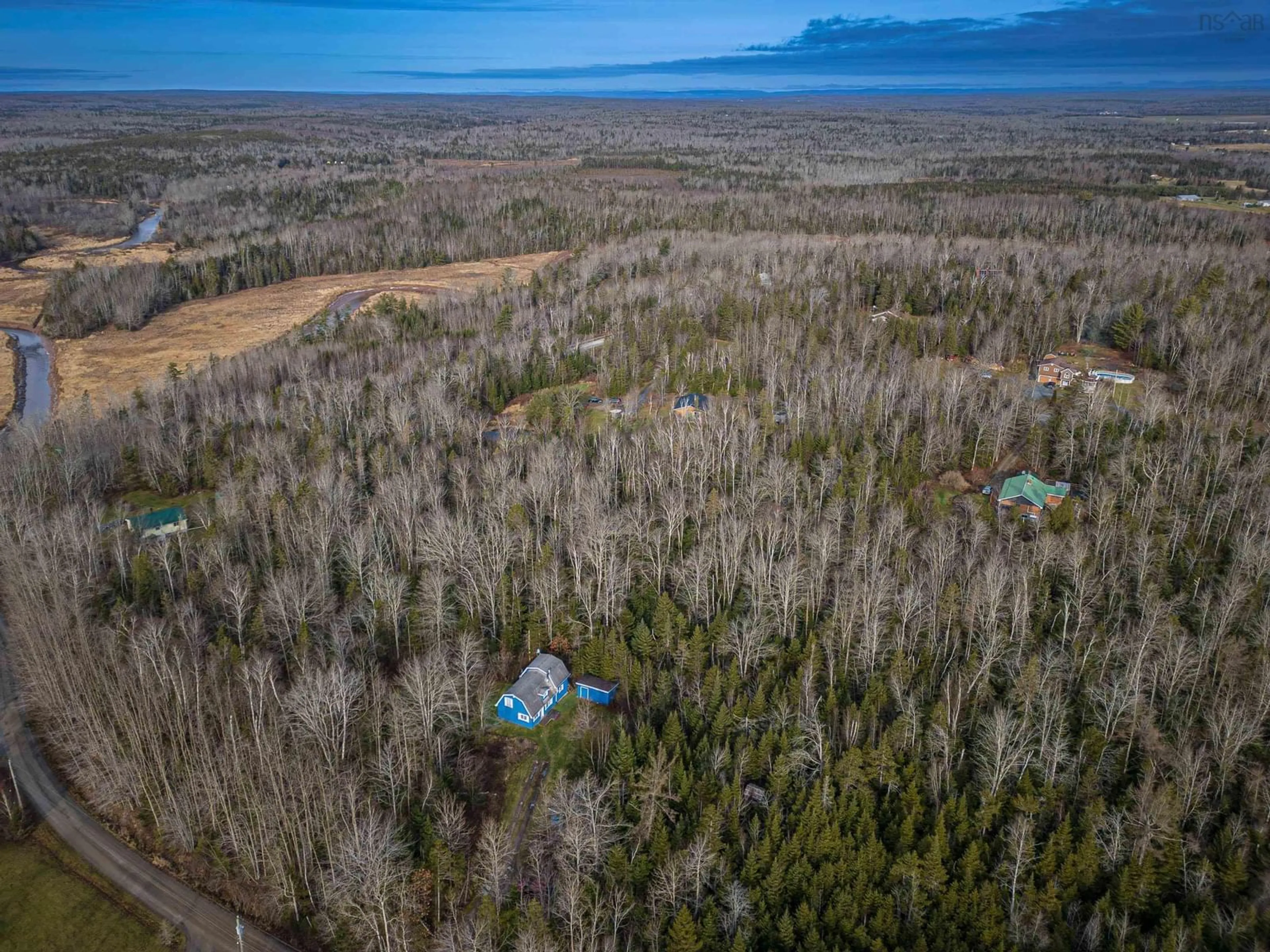 A pic from outside/outdoor area/front of a property/back of a property/a pic from drone, forest/trees view for 45 Blake Rd, Rines Creek Nova Scotia B0N 2H0