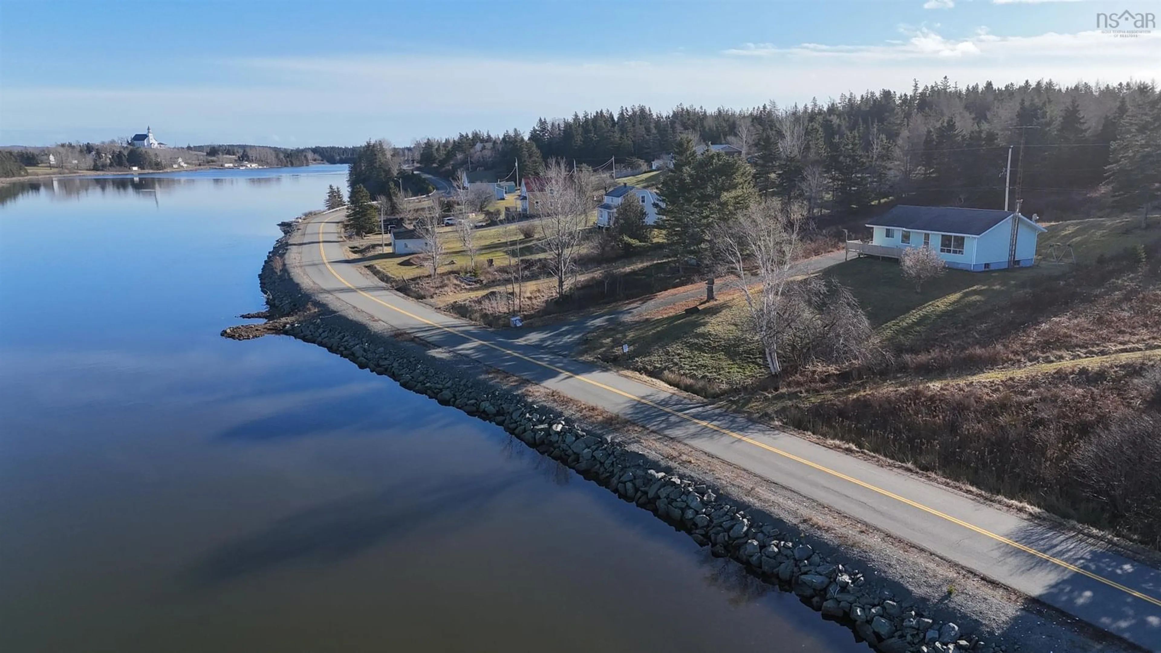 A pic from outside/outdoor area/front of a property/back of a property/a pic from drone, water/lake/river/ocean view for 442 South Side River Bourgeois Rd, River Bourgeois Nova Scotia B0E 2X0