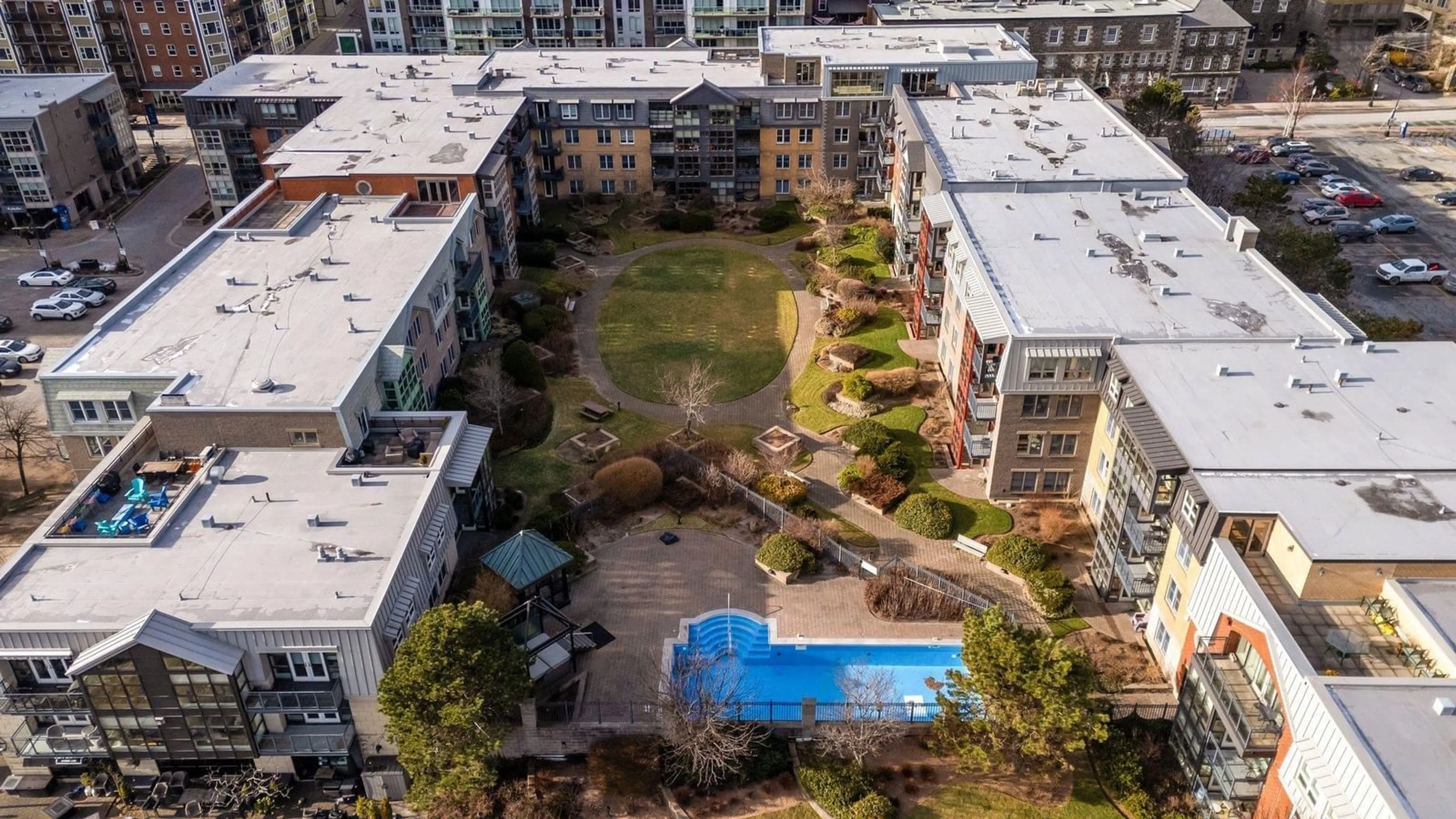 A pic from outside/outdoor area/front of a property/back of a property/a pic from drone, city buildings view from balcony for 1477 Lower Water St #427, Halifax Nova Scotia B3J 3Z4