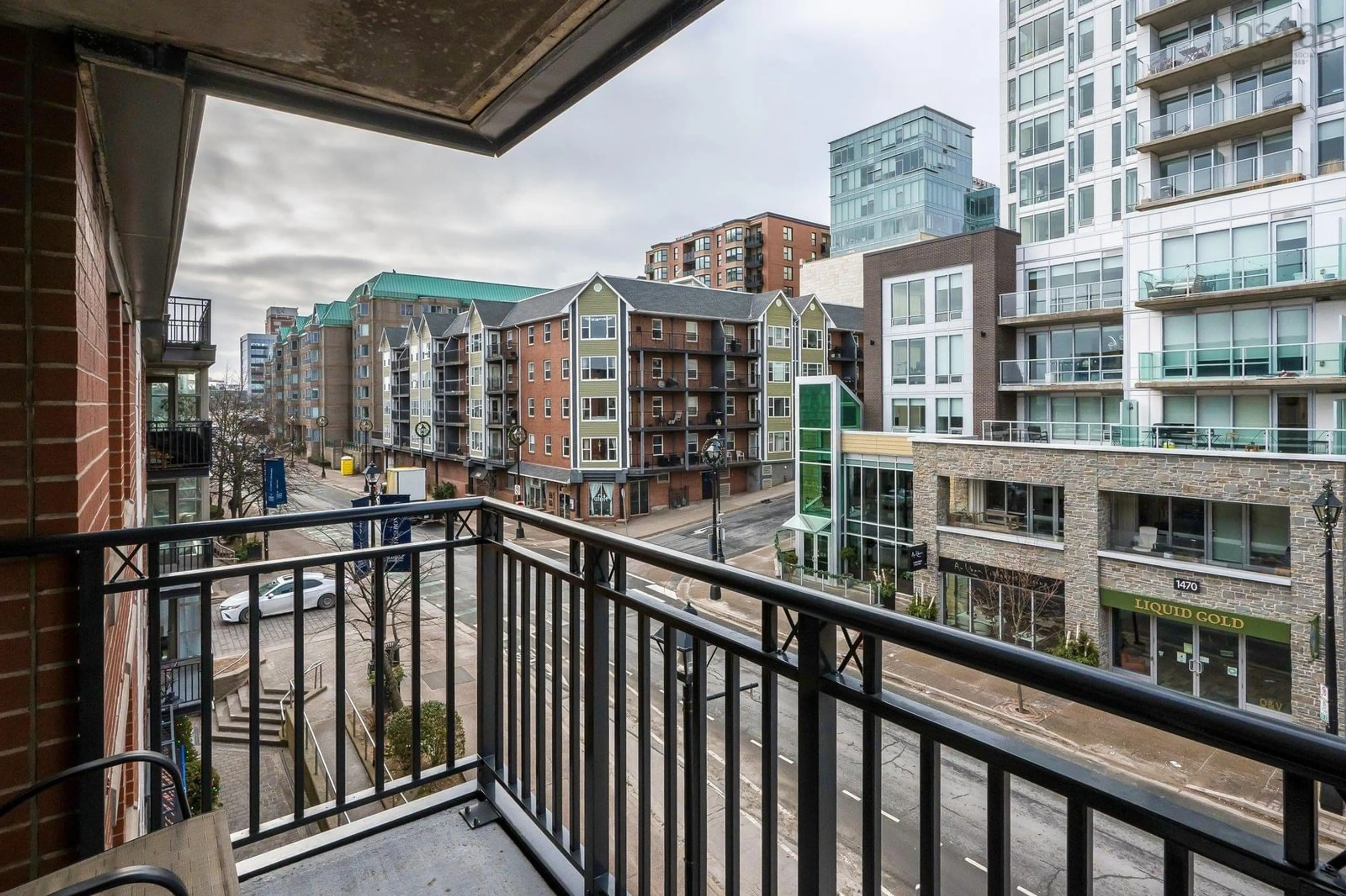 Balcony in the apartment, city buildings view from balcony for 1477 Lower Water St #427, Halifax Nova Scotia B3J 3Z4