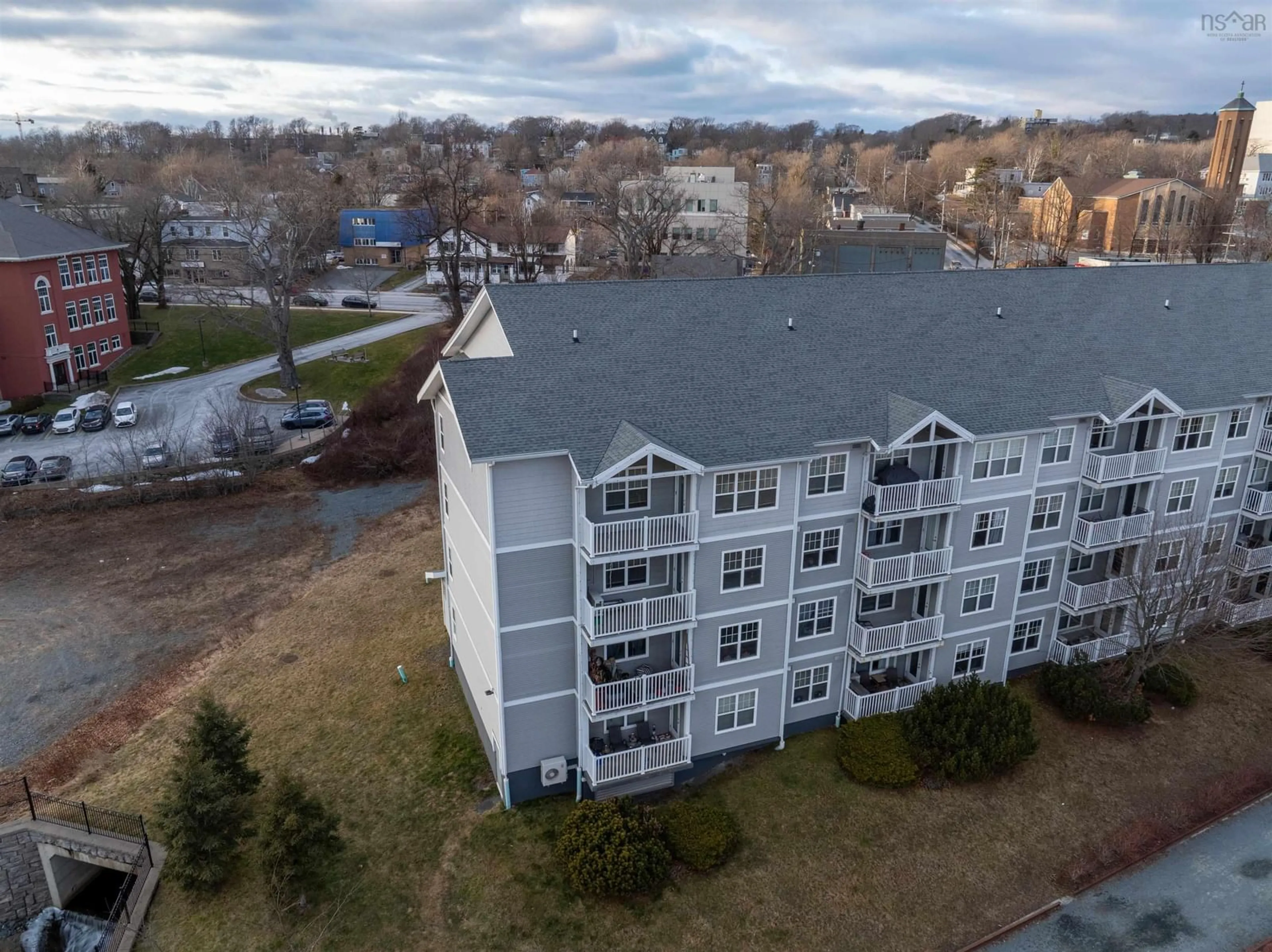 A pic from outside/outdoor area/front of a property/back of a property/a pic from drone, city buildings view from balcony for 162 Ochterloney St #409, Dartmouth Nova Scotia B2Y 4X3