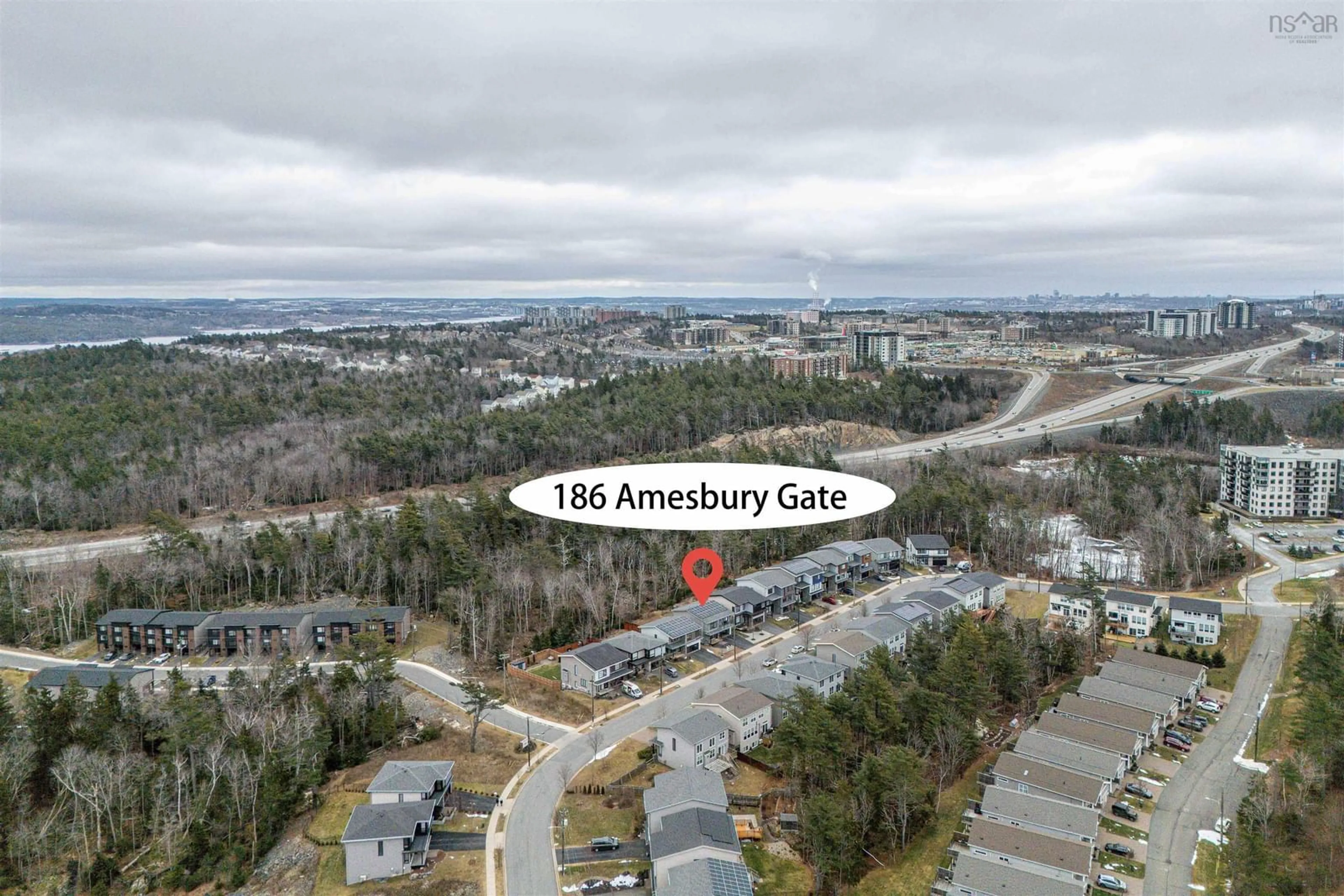 A pic from outside/outdoor area/front of a property/back of a property/a pic from drone, water/lake/river/ocean view for 186 Amesbury Gate, Bedford Nova Scotia B4B 1H6