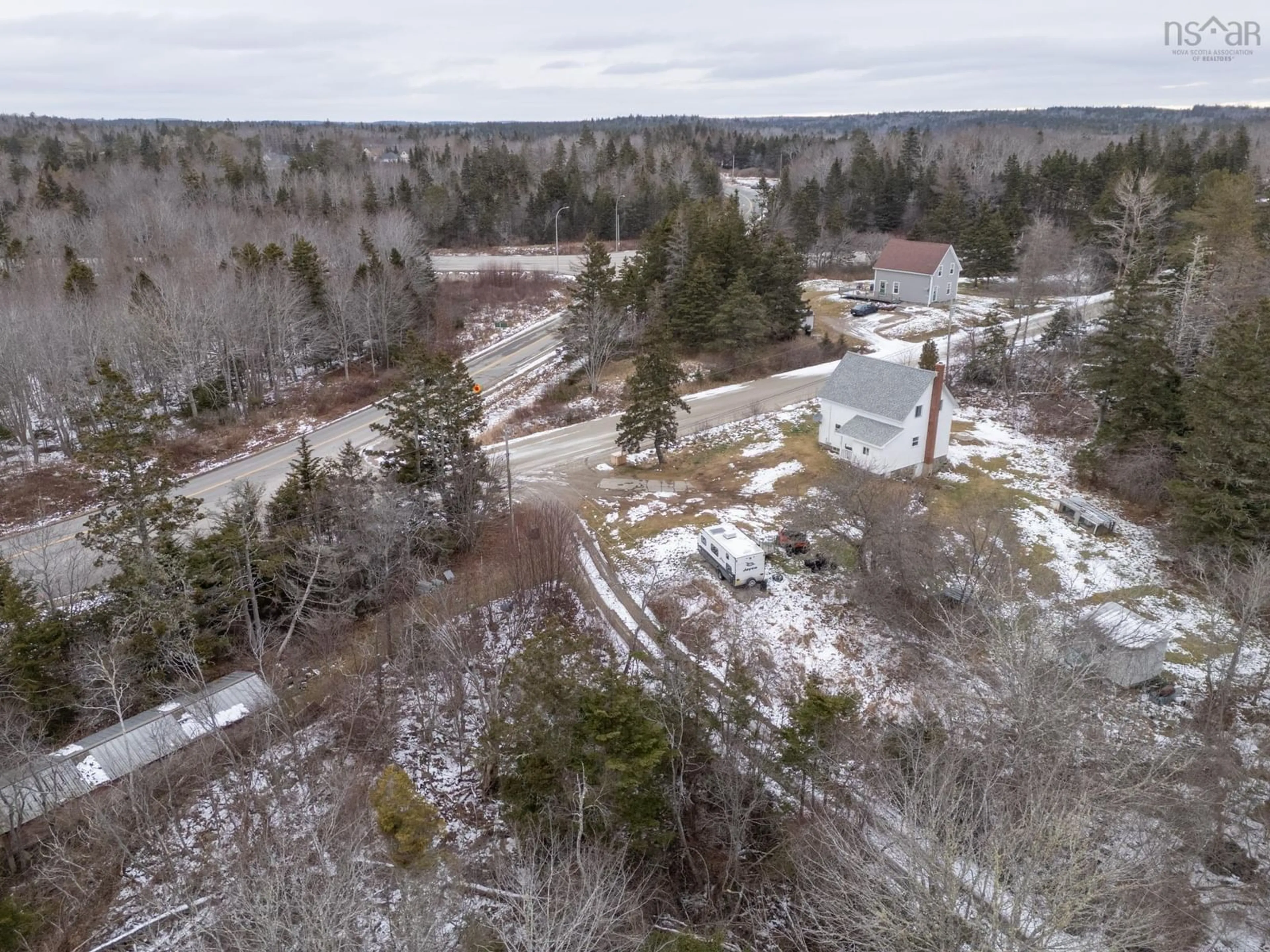 A pic from outside/outdoor area/front of a property/back of a property/a pic from drone, forest/trees view for 16 Belleville South Rd, Belleville South Nova Scotia B0W 3M0