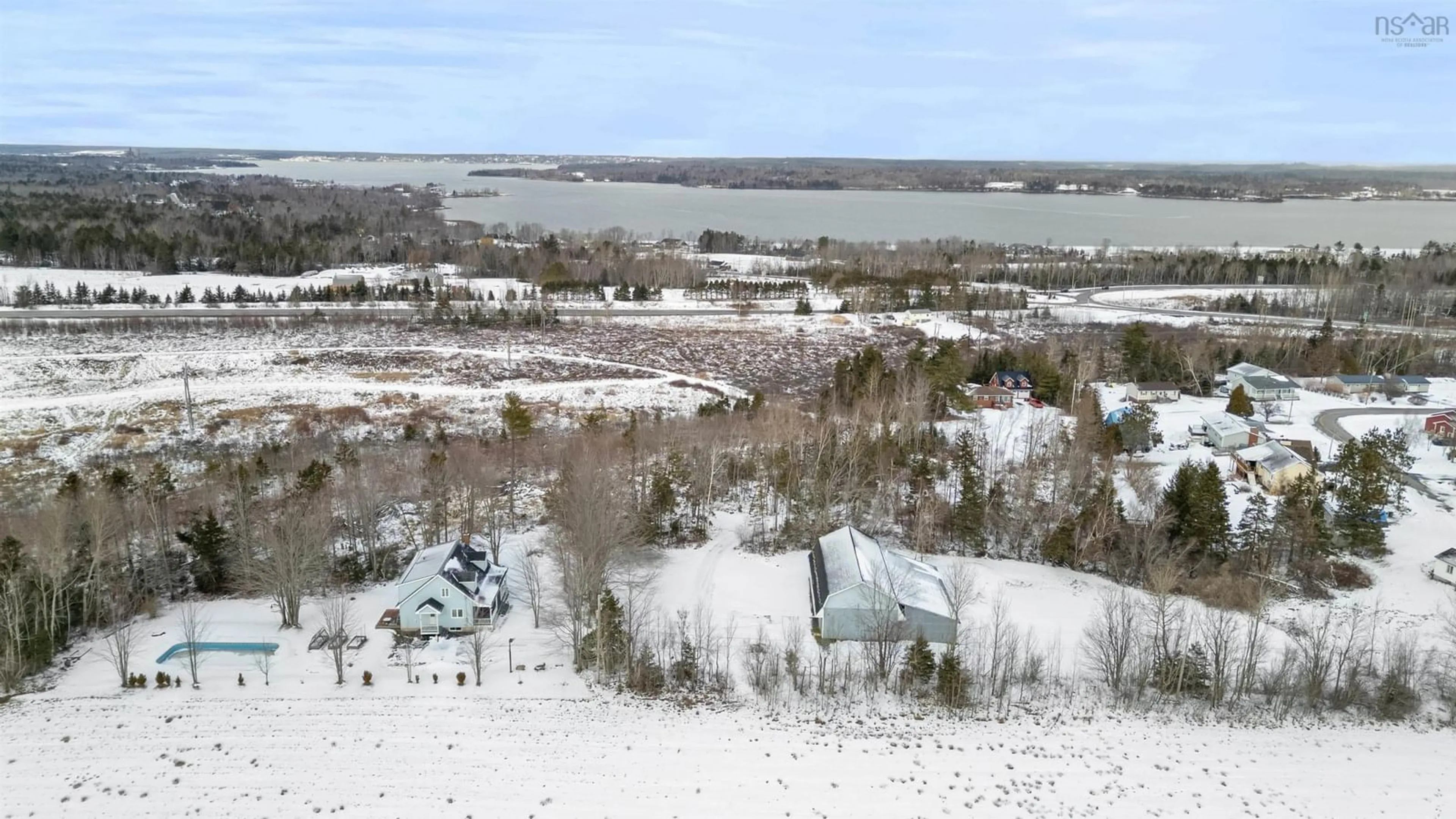 A pic from outside/outdoor area/front of a property/back of a property/a pic from drone, water/lake/river/ocean view for 56 Blue Haven Lane, Abercrombie Nova Scotia B2H 5C6