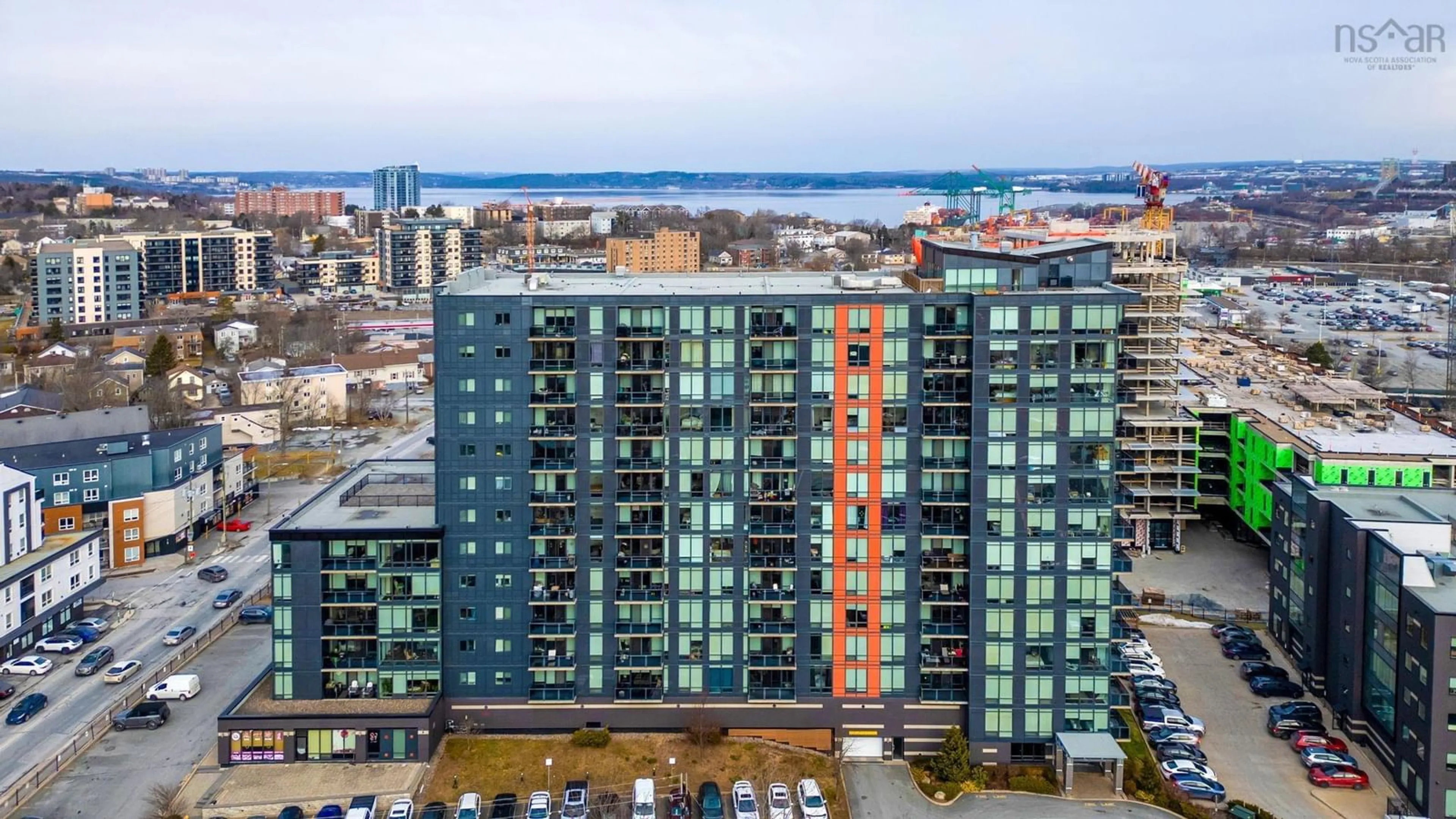 A pic from outside/outdoor area/front of a property/back of a property/a pic from drone, city buildings view from balcony for 3471 Dutch Village Rd #808, Halifax Nova Scotia B3N 0C7