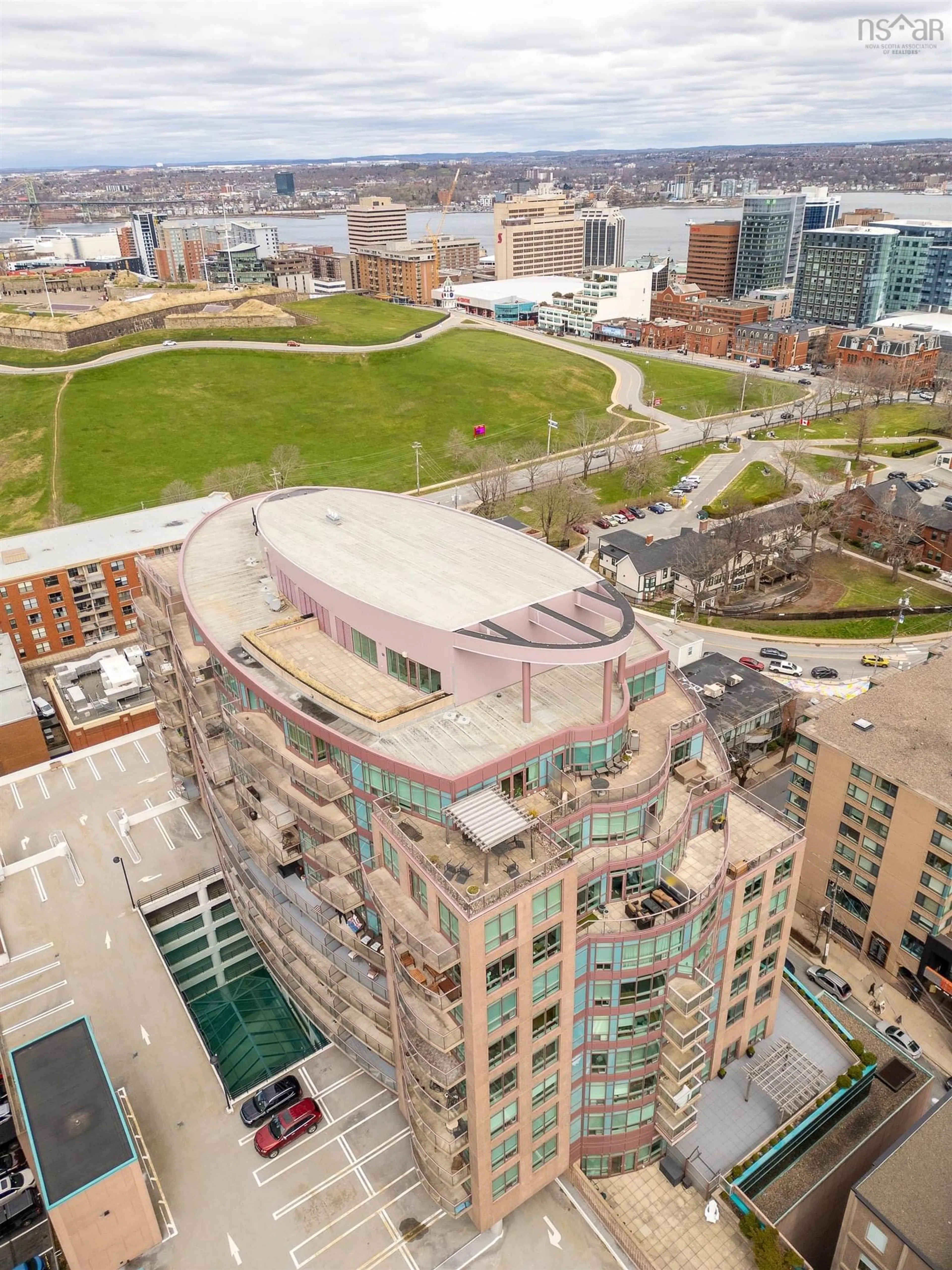 A pic from outside/outdoor area/front of a property/back of a property/a pic from drone, city buildings view from balcony for 1550 Dresden Row #1010, Halifax Nova Scotia B3K 3L4