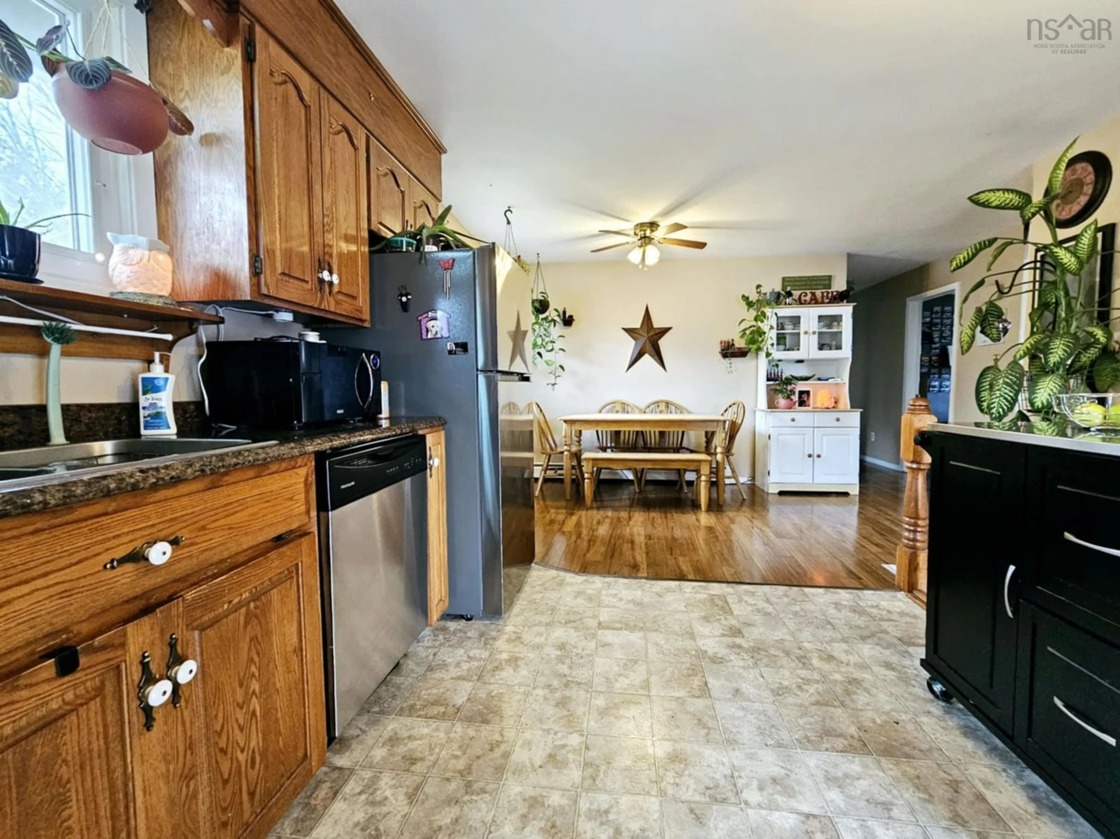 Open concept kitchen, ceramic/tile floor for 55 Birch St, Salmon River Nova Scotia B2N 4W9