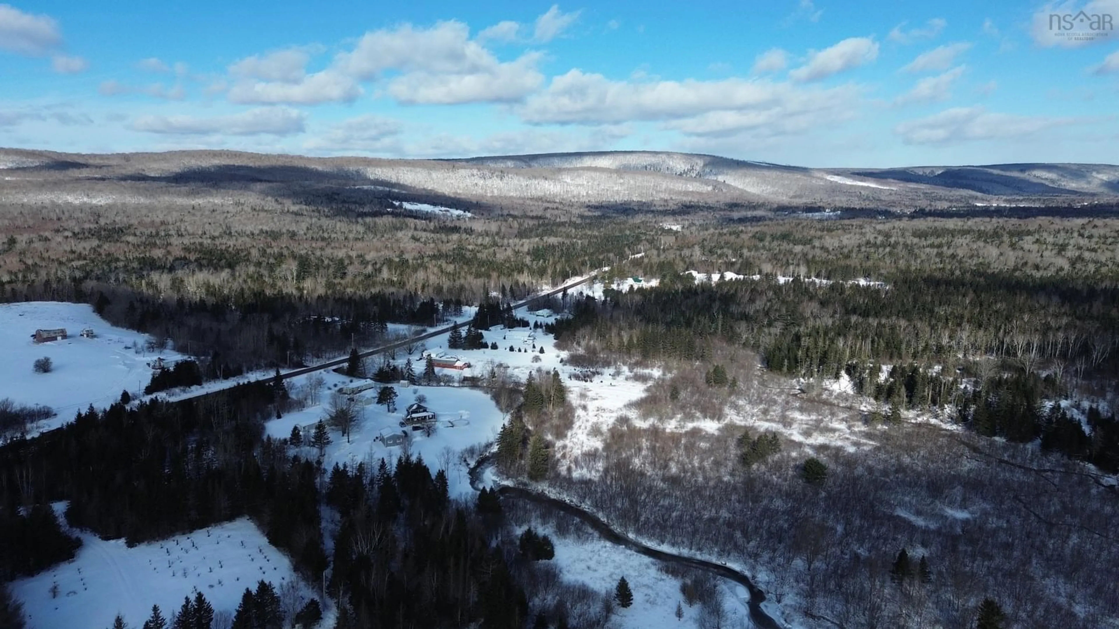 A pic from outside/outdoor area/front of a property/back of a property/a pic from drone, forest/trees view for 6760 Highway 105, Upper River Denys Nova Scotia B0E 3M0