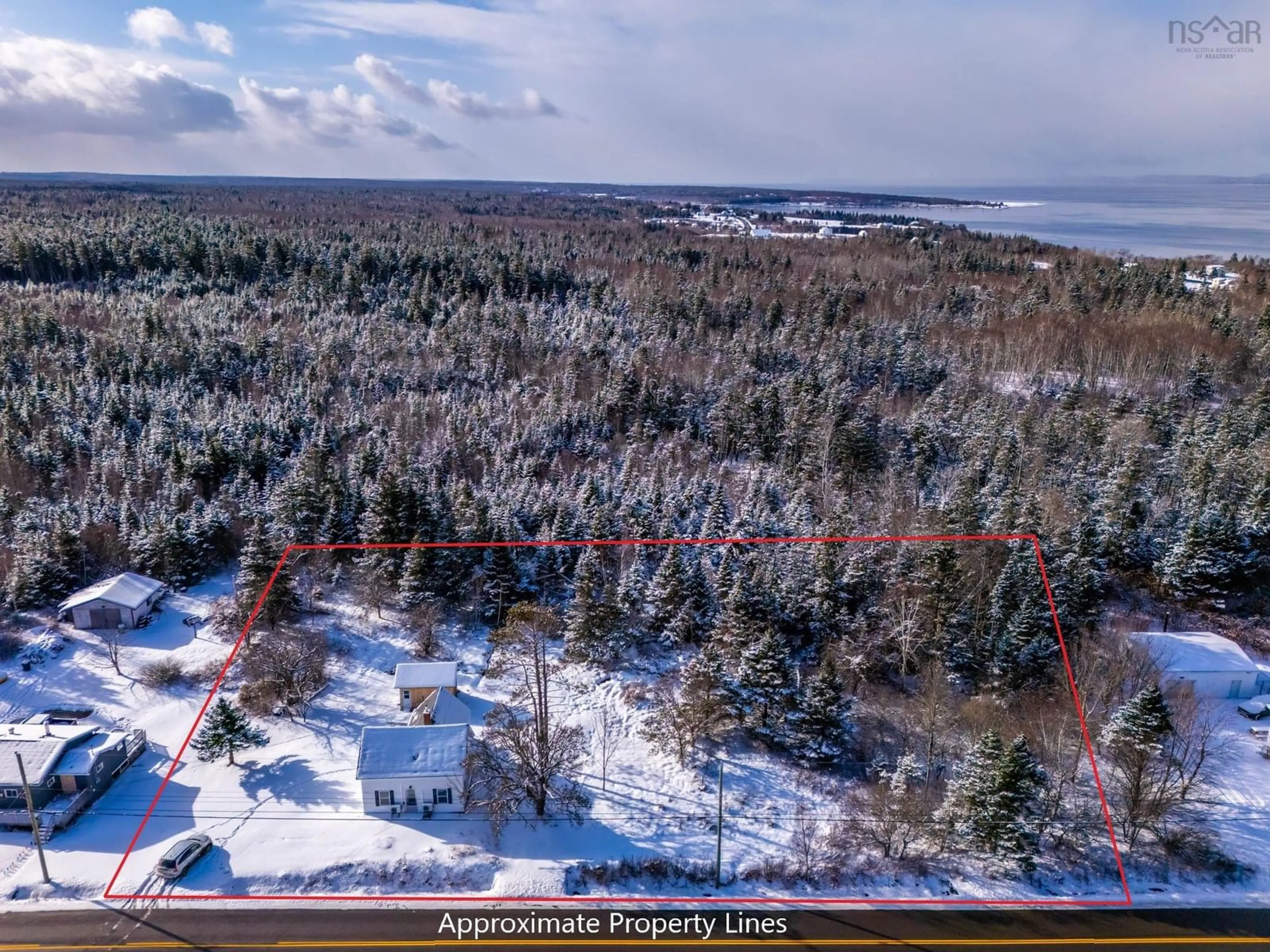 A pic from outside/outdoor area/front of a property/back of a property/a pic from drone, forest/trees view for 102 French Rd, Plympton Nova Scotia B0W 2R0