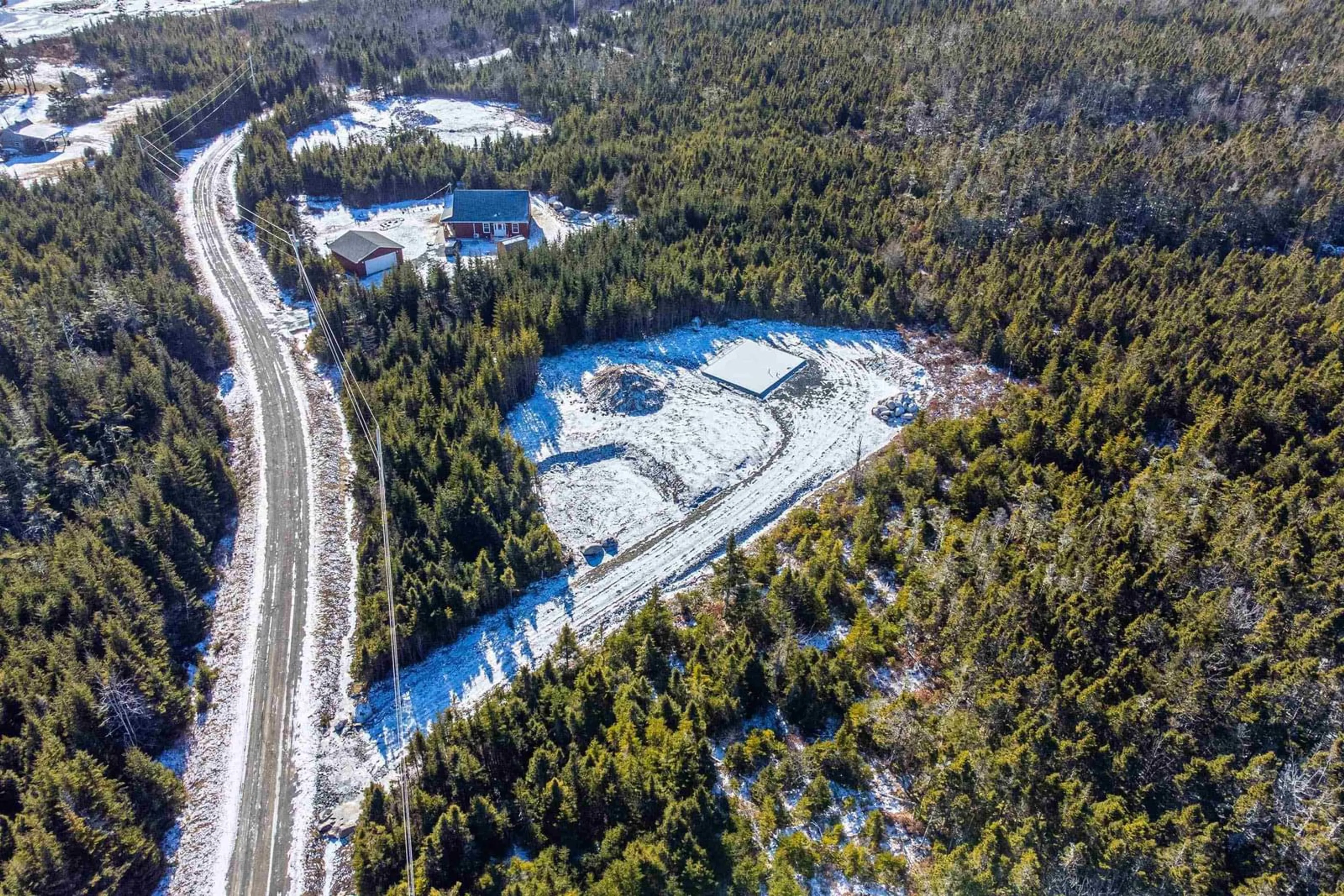 A pic from outside/outdoor area/front of a property/back of a property/a pic from drone, forest/trees view for 242 Boosit Lane, Clam Bay Nova Scotia B0J 2Y0