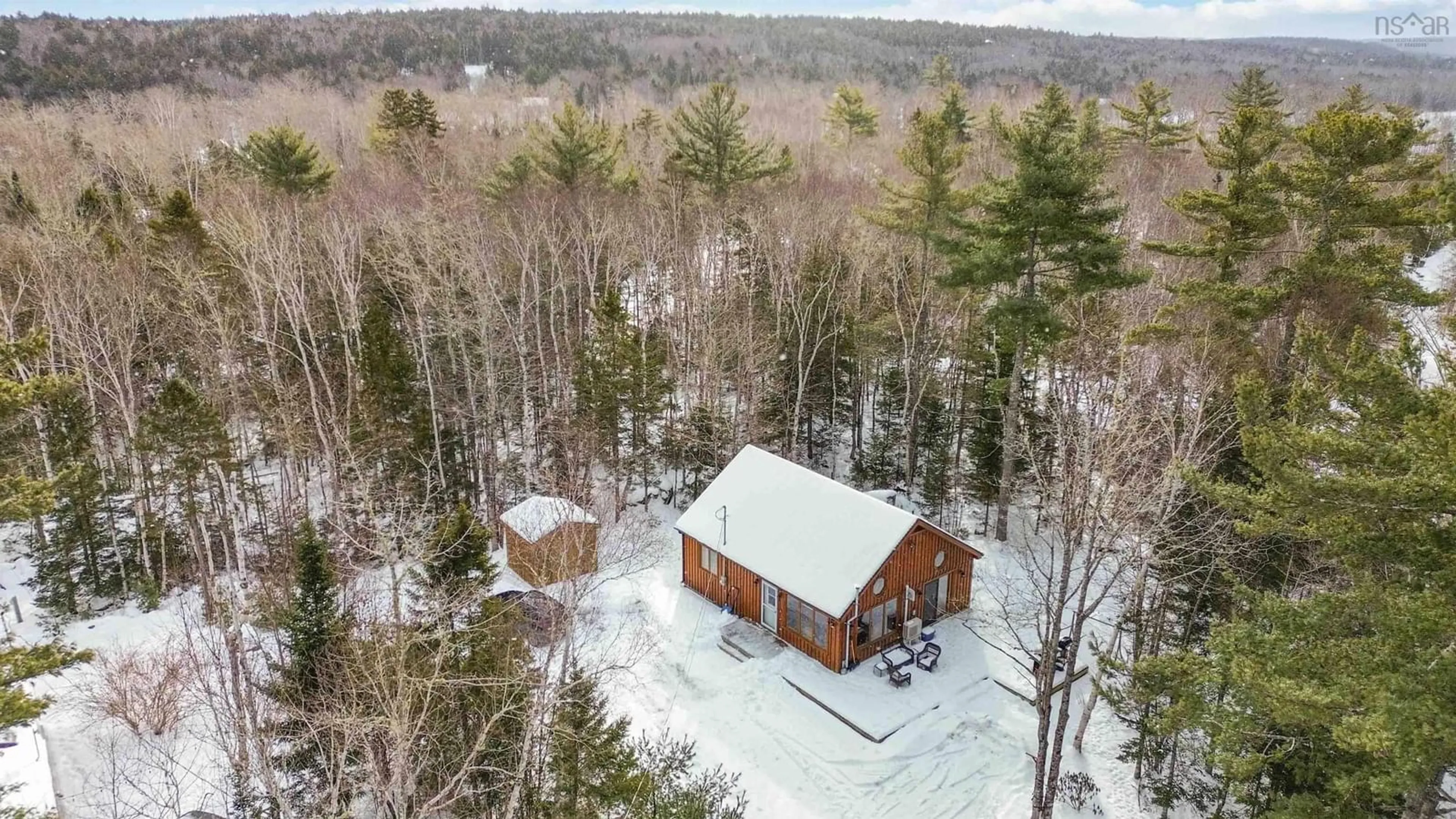 A pic from outside/outdoor area/front of a property/back of a property/a pic from drone, forest/trees view for 38 Five Island Brook Rd, Vaughan Nova Scotia B0N 2T0