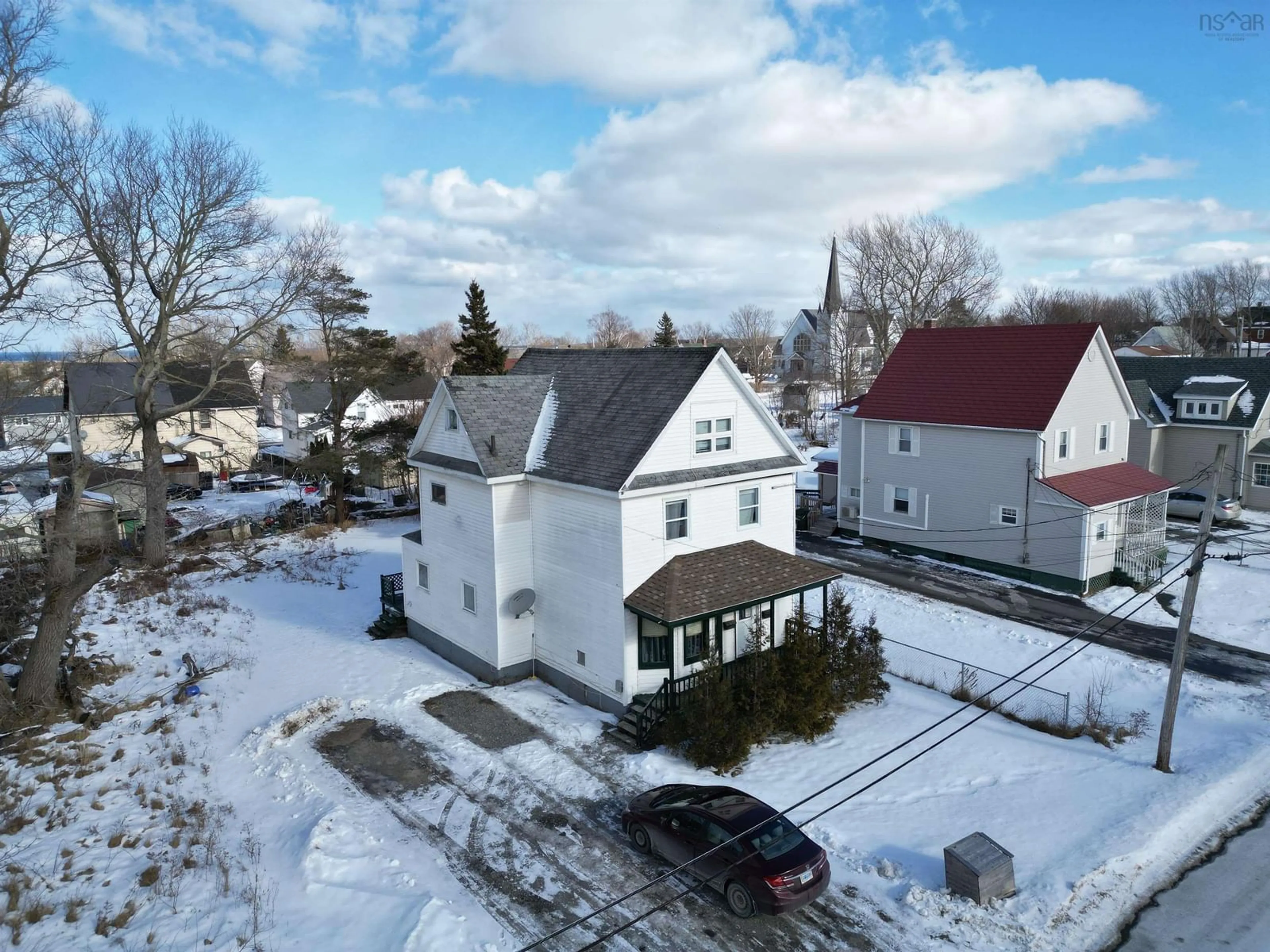 A pic from outside/outdoor area/front of a property/back of a property/a pic from drone, street for 5 Huron Avenue, Sydney Mines Nova Scotia B1V 2L8