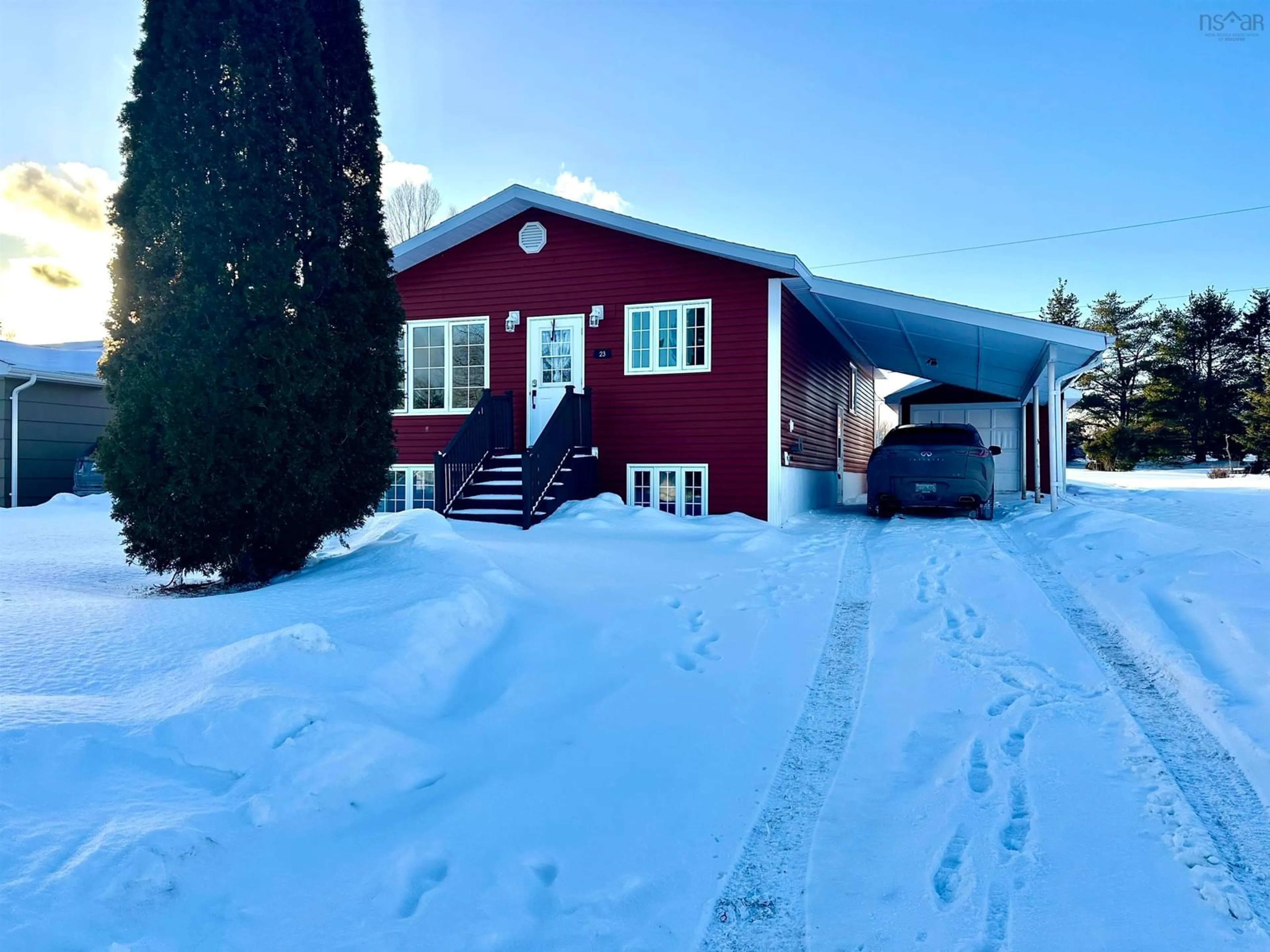 A pic from outside/outdoor area/front of a property/back of a property/a pic from drone, street for 23 Oak Cres, Port Hawkesbury Nova Scotia B9A 3H5