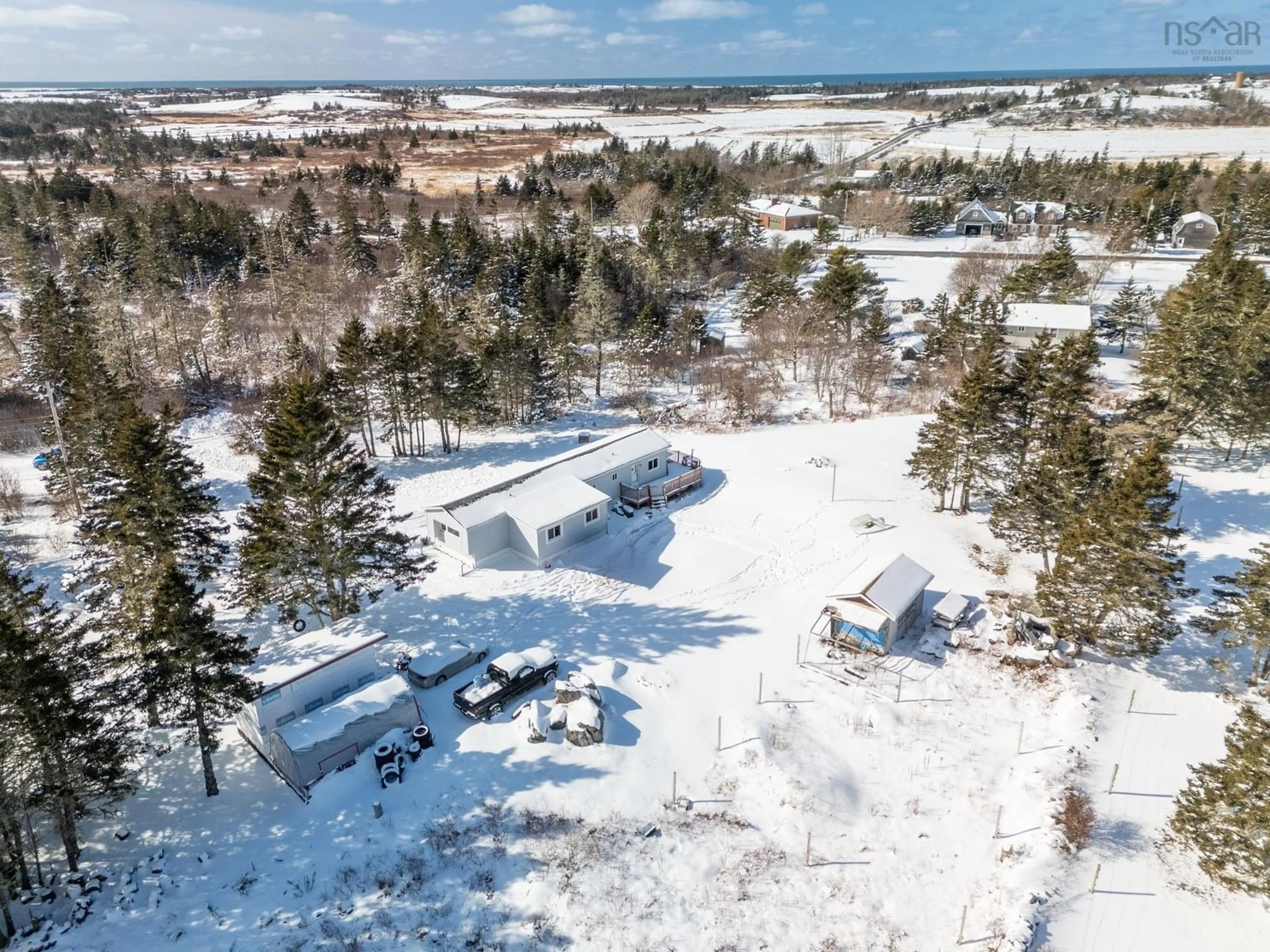 A pic from outside/outdoor area/front of a property/back of a property/a pic from drone, forest/trees view for 120 Green Rock Drive, South Chegoggin Nova Scotia B5A 4A7