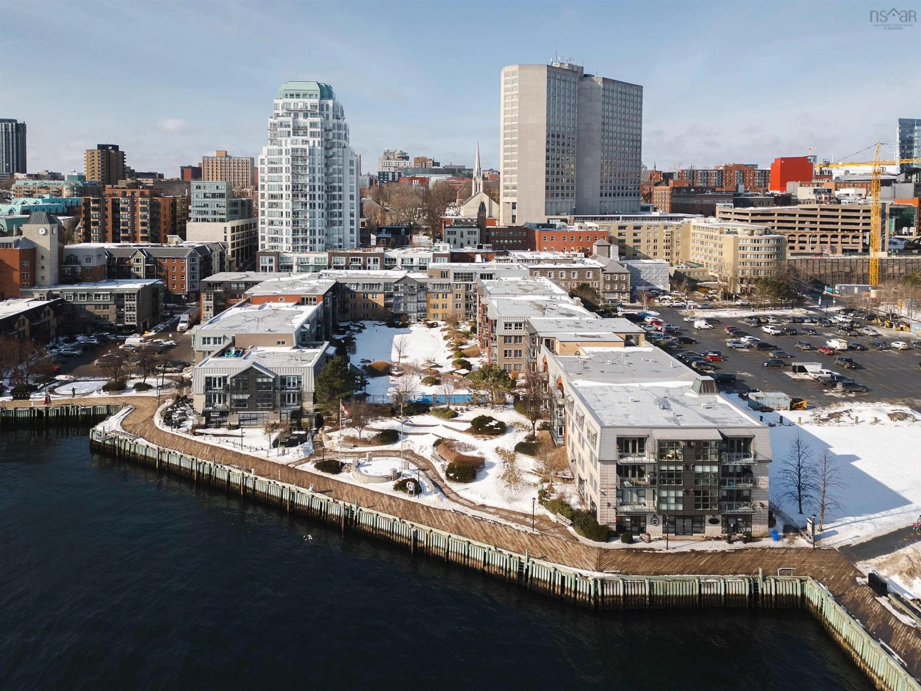 A pic from outside/outdoor area/front of a property/back of a property/a pic from drone, city buildings view from balcony for 1477 Lower Water St #509, Halifax Nova Scotia B3J 3Z4