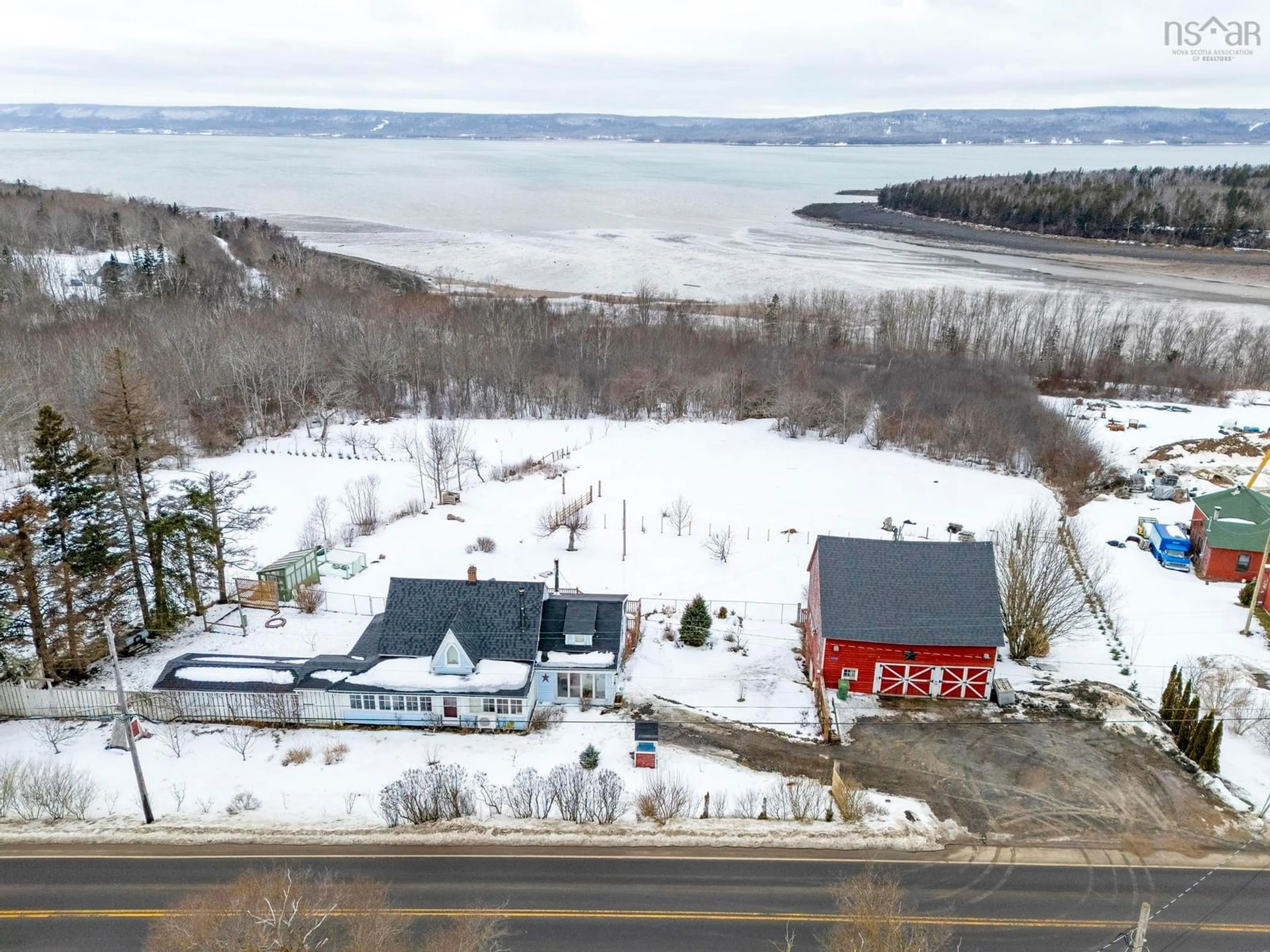 A pic from outside/outdoor area/front of a property/back of a property/a pic from drone, water/lake/river/ocean view for 1359 Highway 1, Clementsport Nova Scotia B0S 1E0