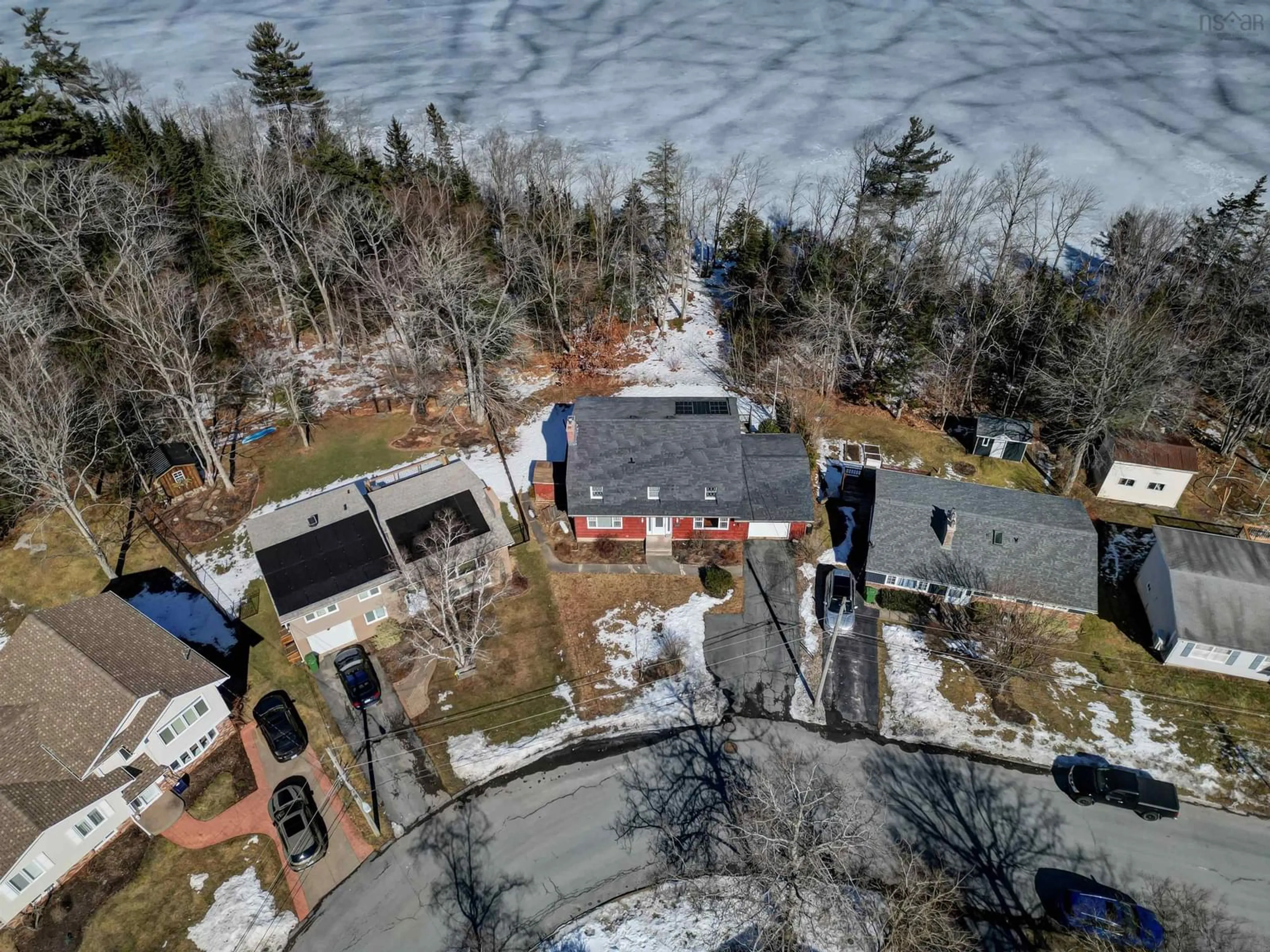 A pic from outside/outdoor area/front of a property/back of a property/a pic from drone, water/lake/river/ocean view for 90 Johnson Cres, Lower Sackville Nova Scotia B4C 3A4