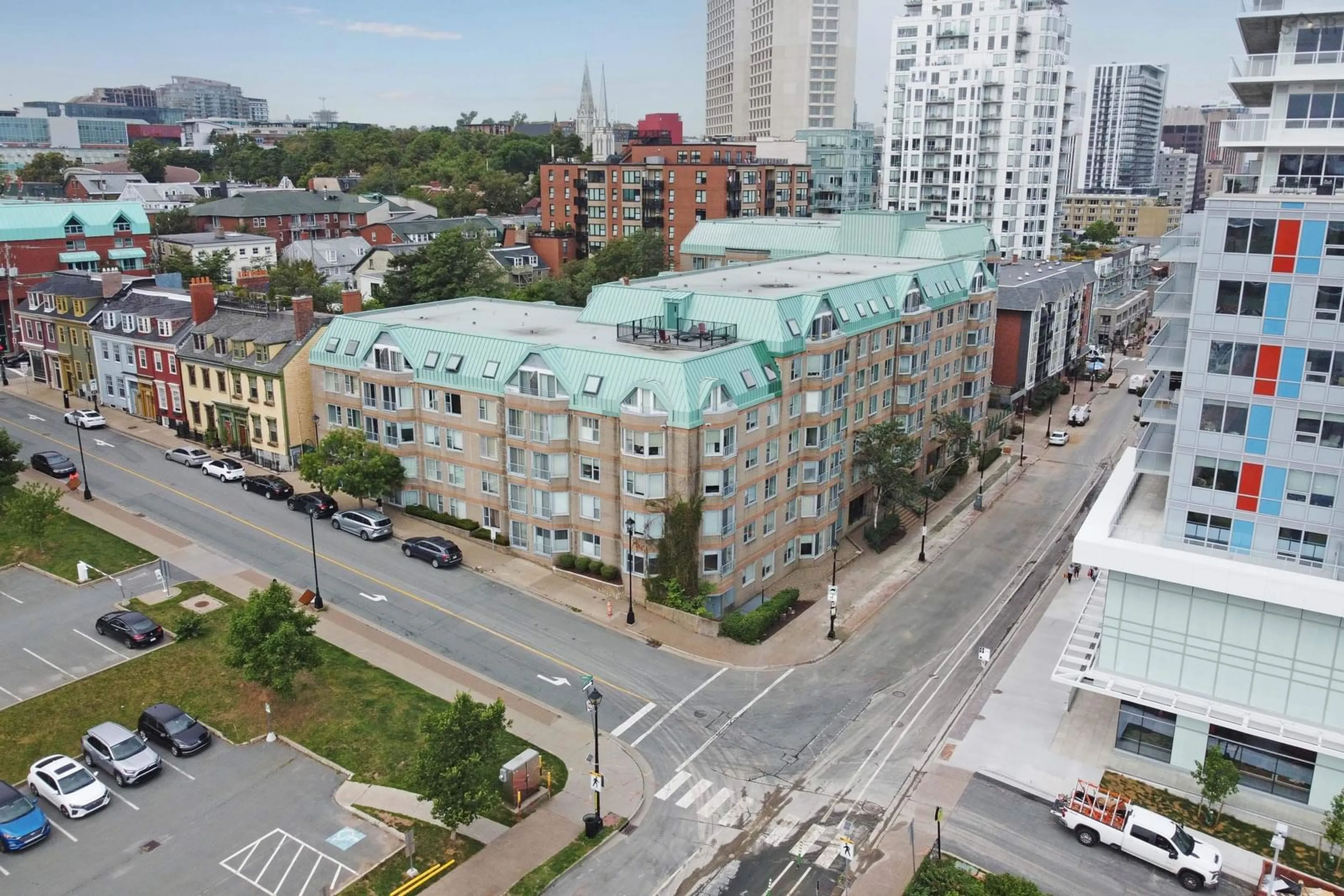 A pic from outside/outdoor area/front of a property/back of a property/a pic from drone, city buildings view from balcony for 1326 Lower Water St #204, Halifax Nova Scotia B3J 3R3