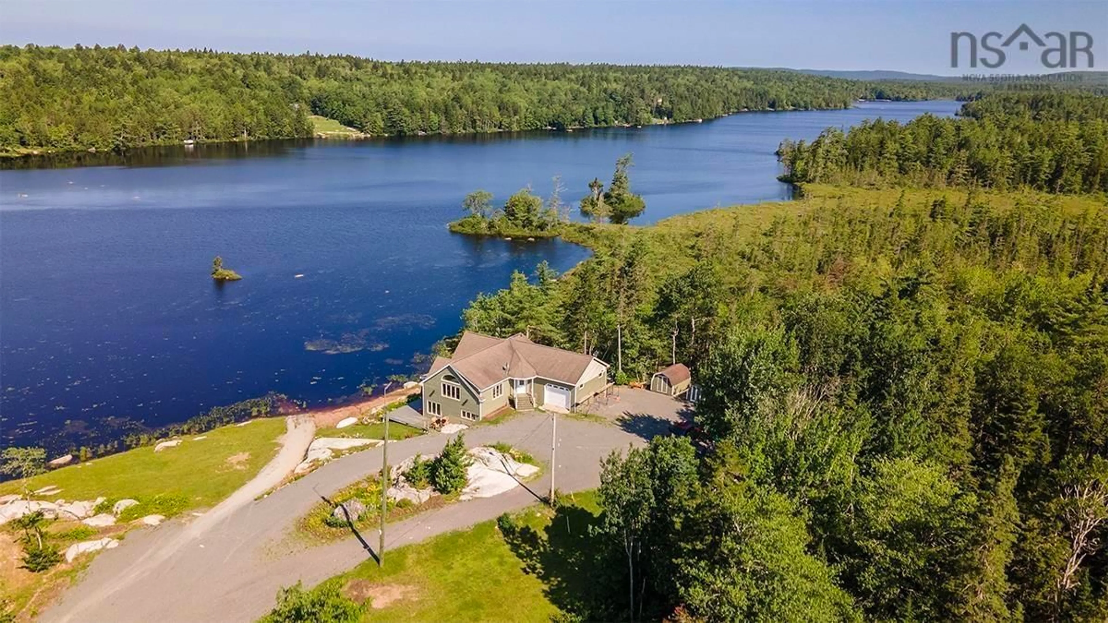 A pic from outside/outdoor area/front of a property/back of a property/a pic from drone, water/lake/river/ocean view for 1064 Armstrong Lake Road East, Vaughan Nova Scotia B0N 2T0