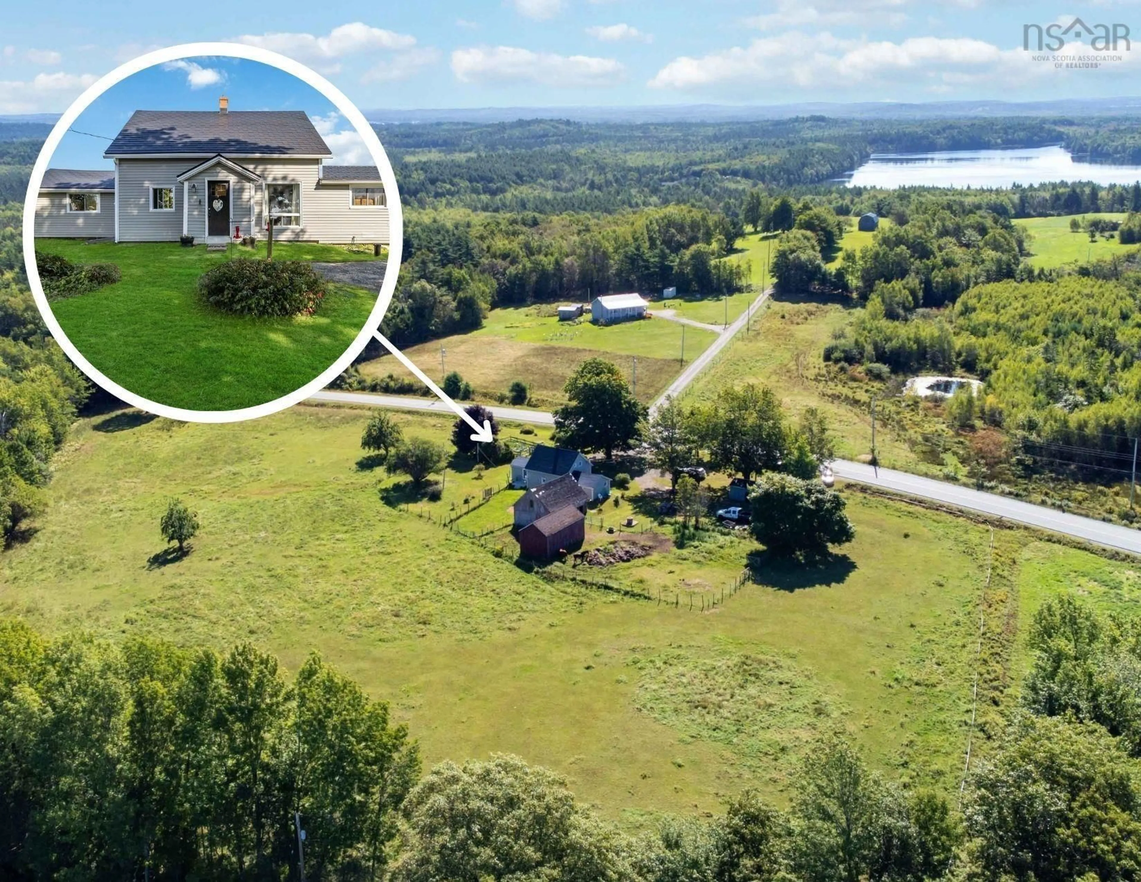 A pic from outside/outdoor area/front of a property/back of a property/a pic from drone, water/lake/river/ocean view for 750 Highway 210, Waterloo Nova Scotia B4V 8J5