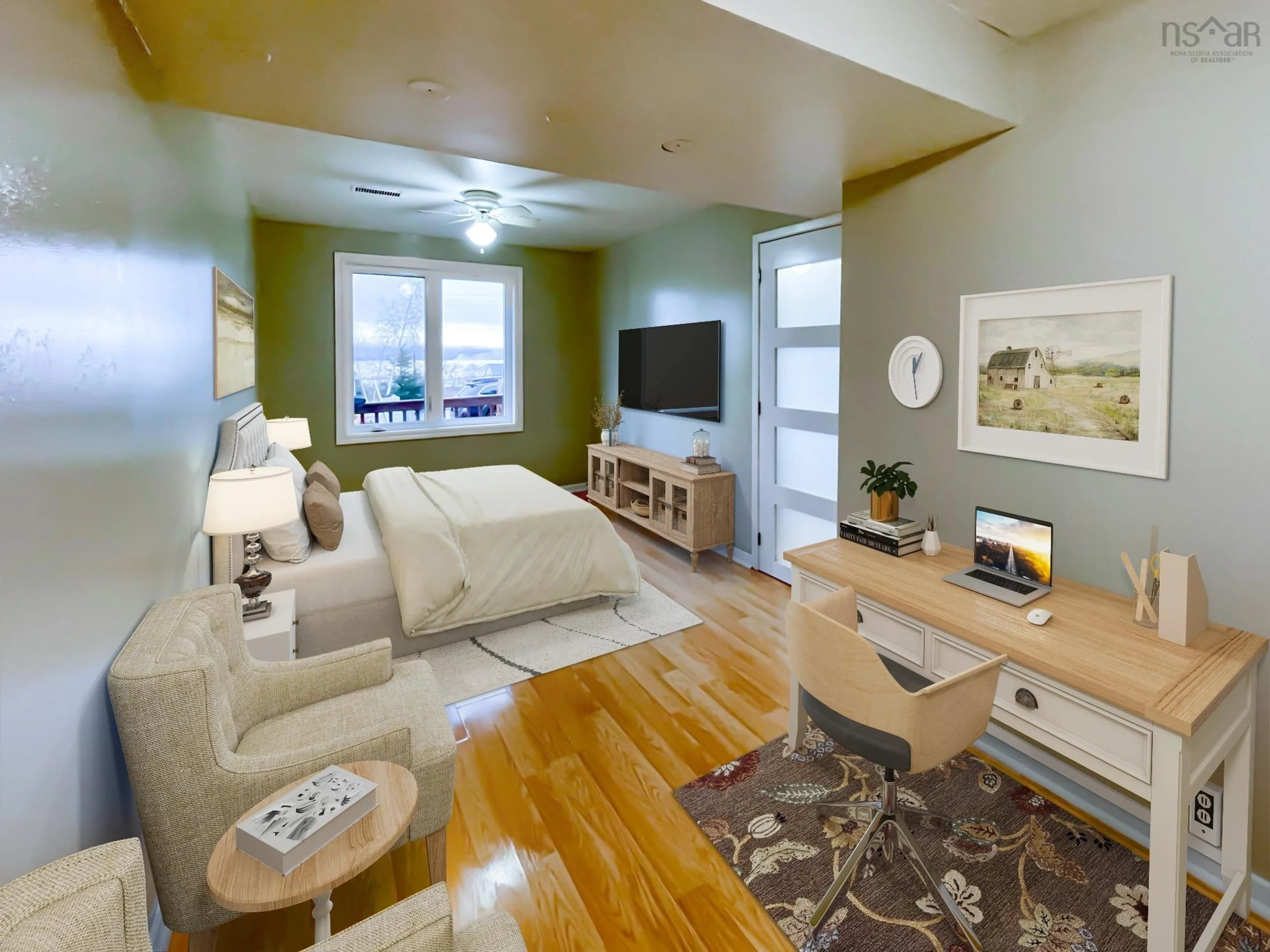Living room with furniture, wood/laminate floor for 515 Harbour View Cres, Cornwallis Park Nova Scotia B0S 1H0