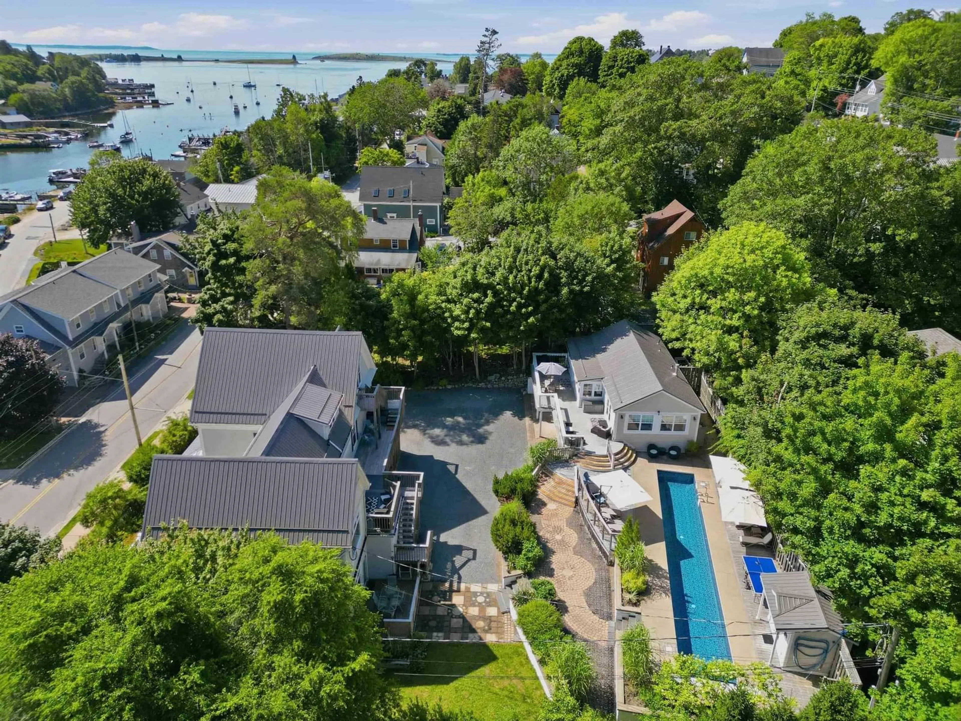 A pic from outside/outdoor area/front of a property/back of a property/a pic from drone, water/lake/river/ocean view for 121 Duke St, Chester Nova Scotia B0J 1J0