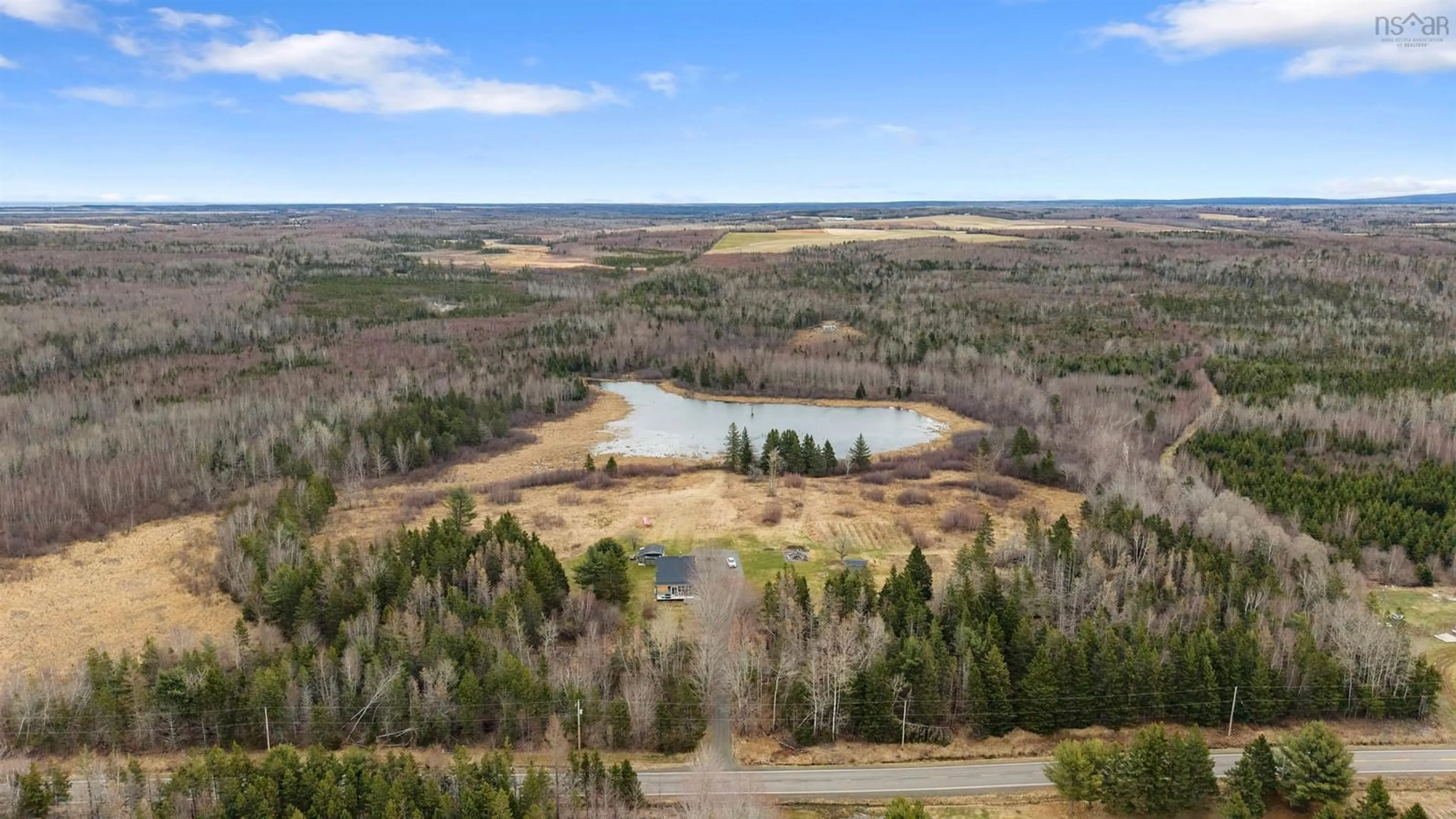 A pic from outside/outdoor area/front of a property/back of a property/a pic from drone, water/lake/river/ocean view for 3072 326 Hwy, Denmark Nova Scotia B0K 1V0