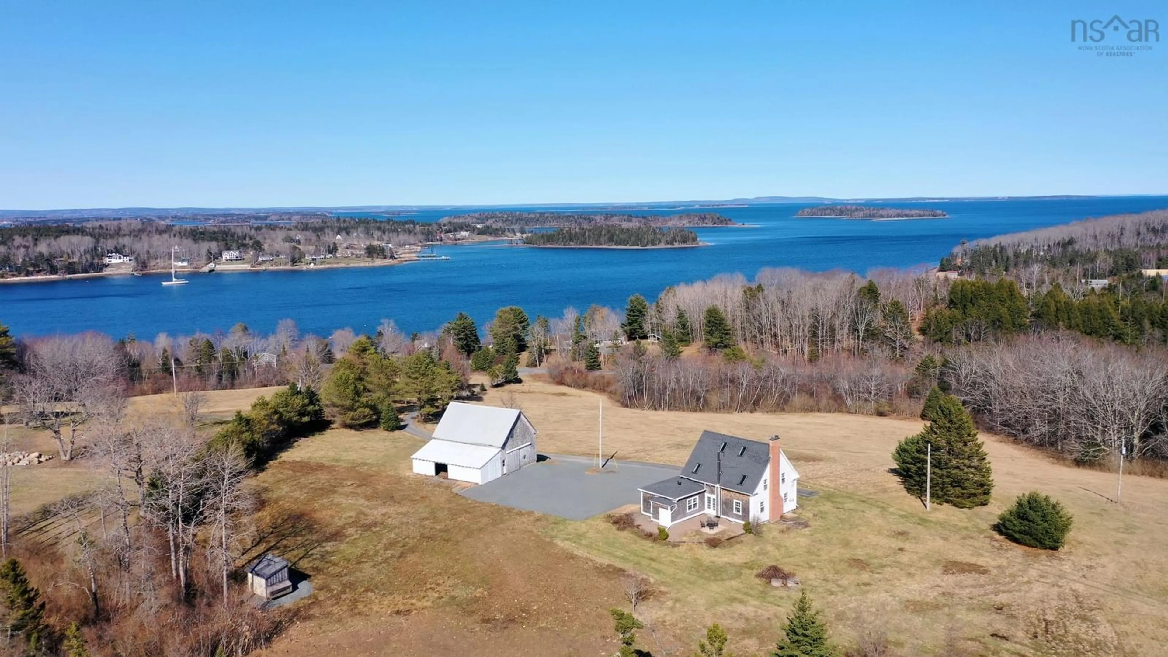 A pic from outside/outdoor area/front of a property/back of a property/a pic from drone, water/lake/river/ocean view for 236 Princes Inlet Dr, Martins Brook Nova Scotia B0J 2C0