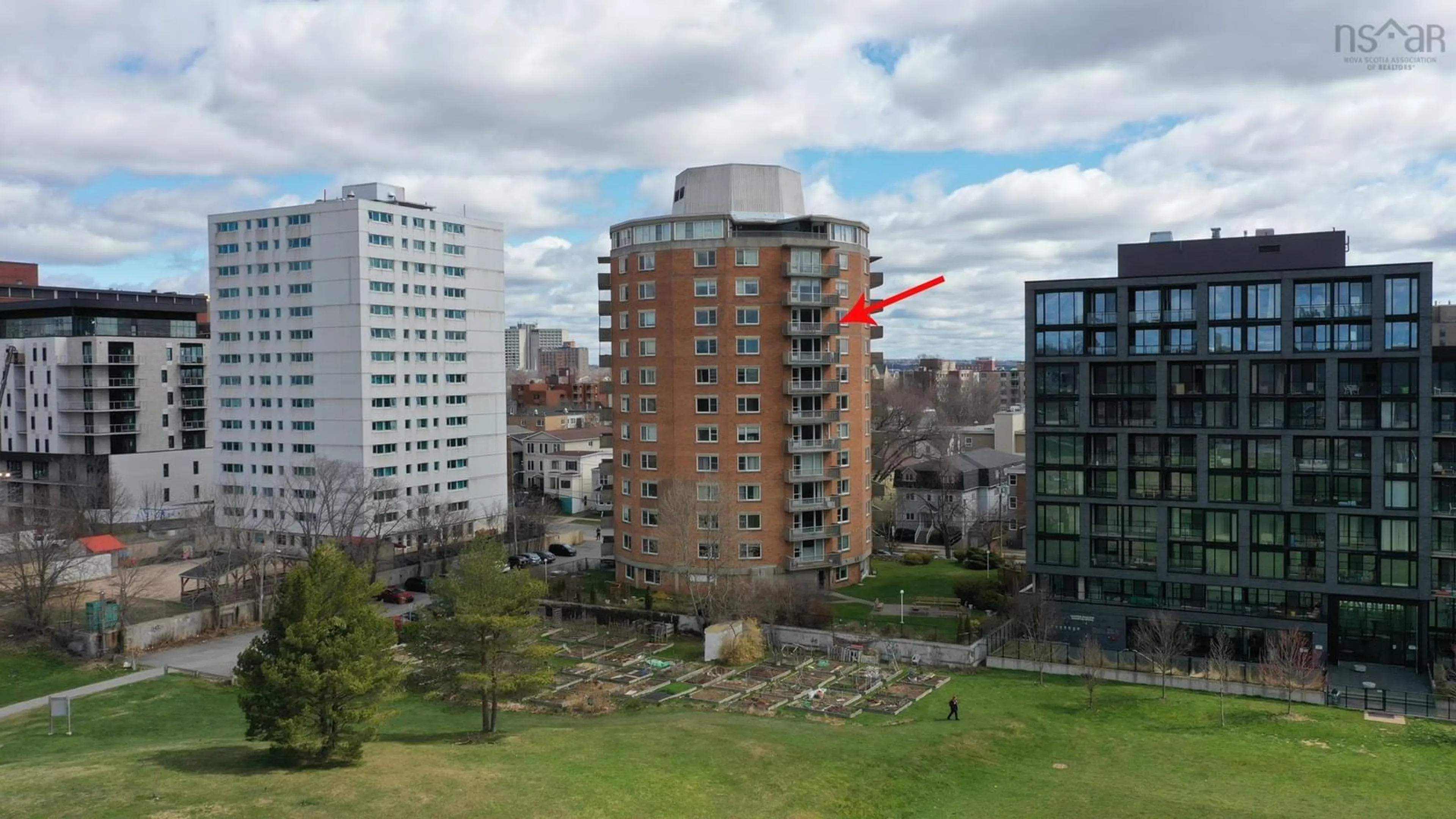 A pic from outside/outdoor area/front of a property/back of a property/a pic from drone, city buildings view from balcony for 1074 Wellington St #904, Halifax Nova Scotia B3H 2Z8