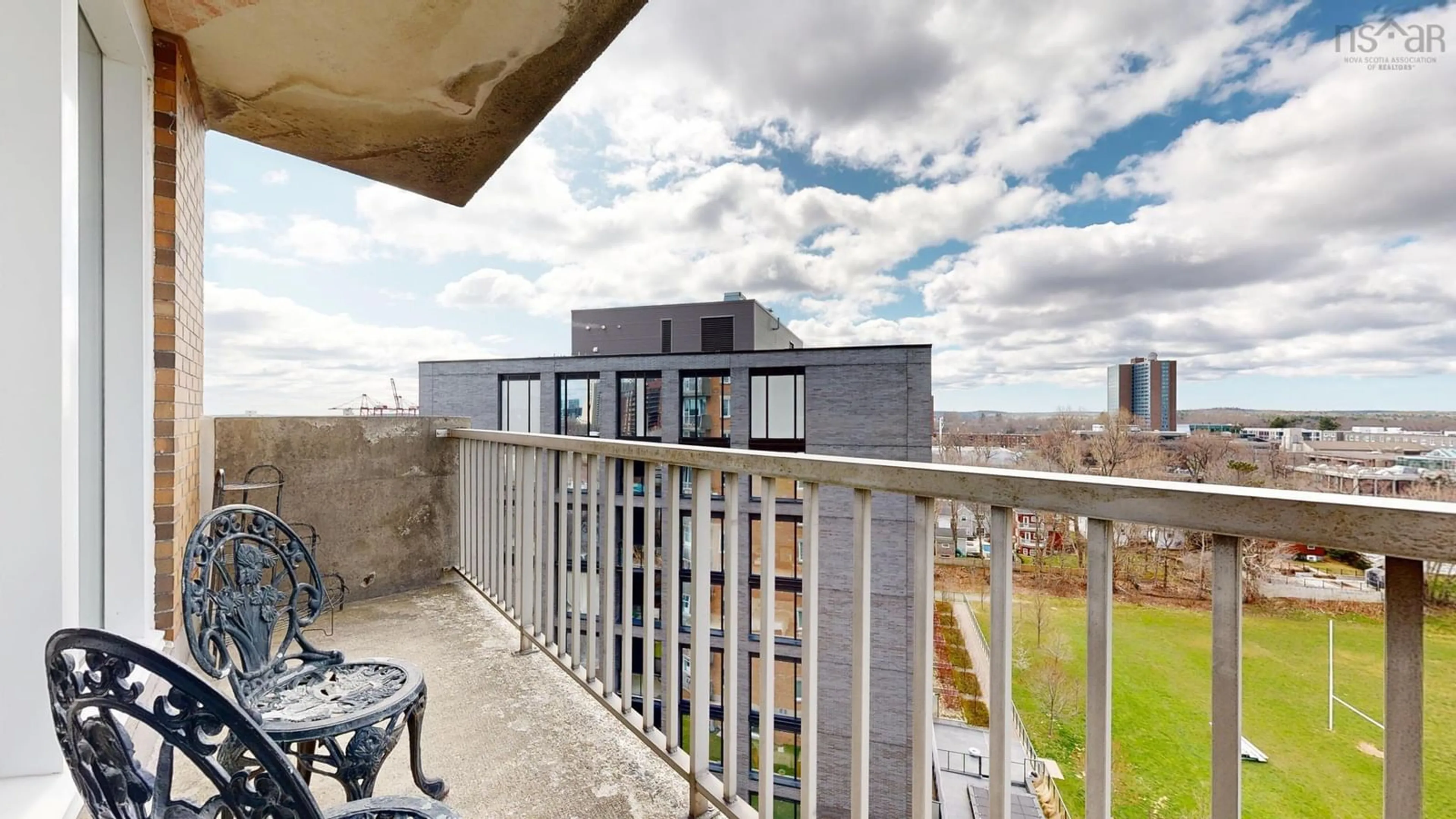 Balcony in the apartment, city buildings view from balcony for 1074 Wellington St #904, Halifax Nova Scotia B3H 2Z8