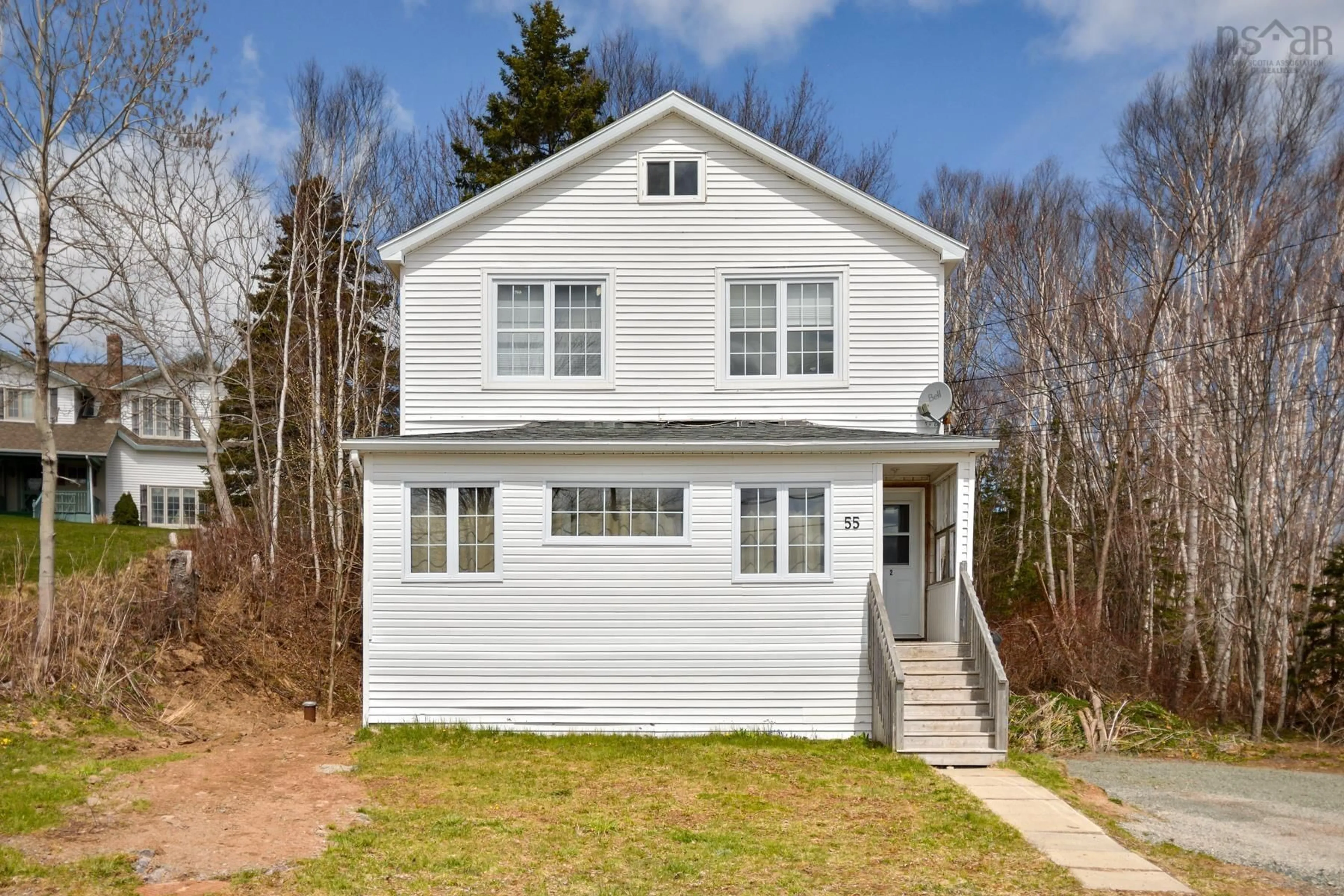 Home with vinyl exterior material, street for 55 Sunrise Dr, Westmount Nova Scotia B1R 1N6