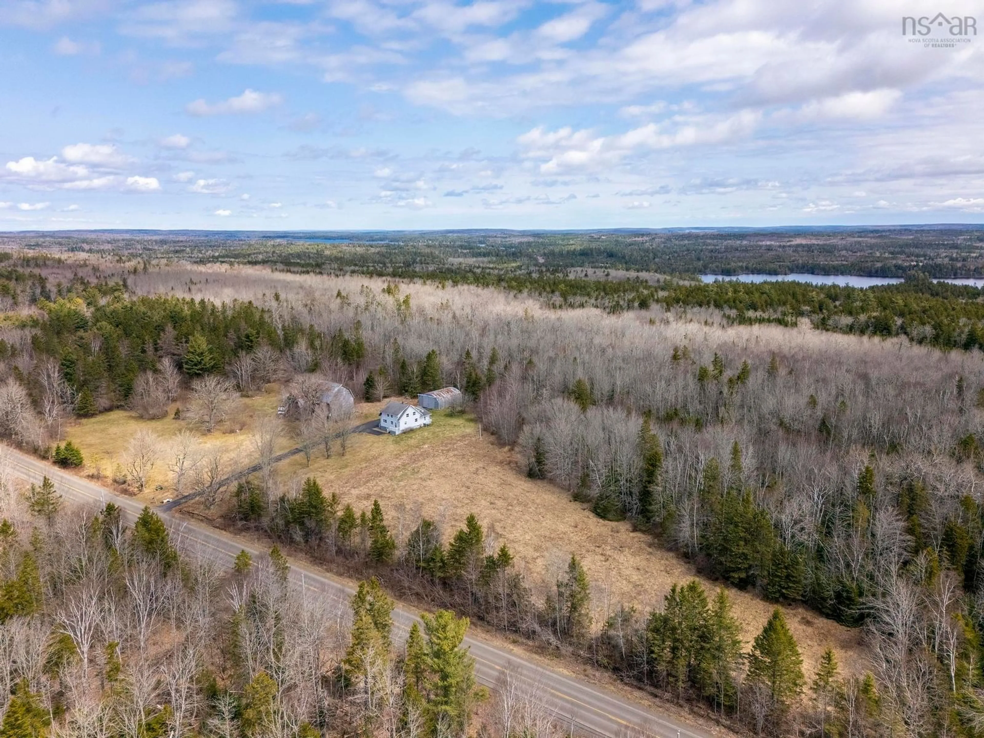 A pic from outside/outdoor area/front of a property/back of a property/a pic from drone, forest/trees view for 4022 Aylesford Rd, Lake Paul Nova Scotia B0P 1C0