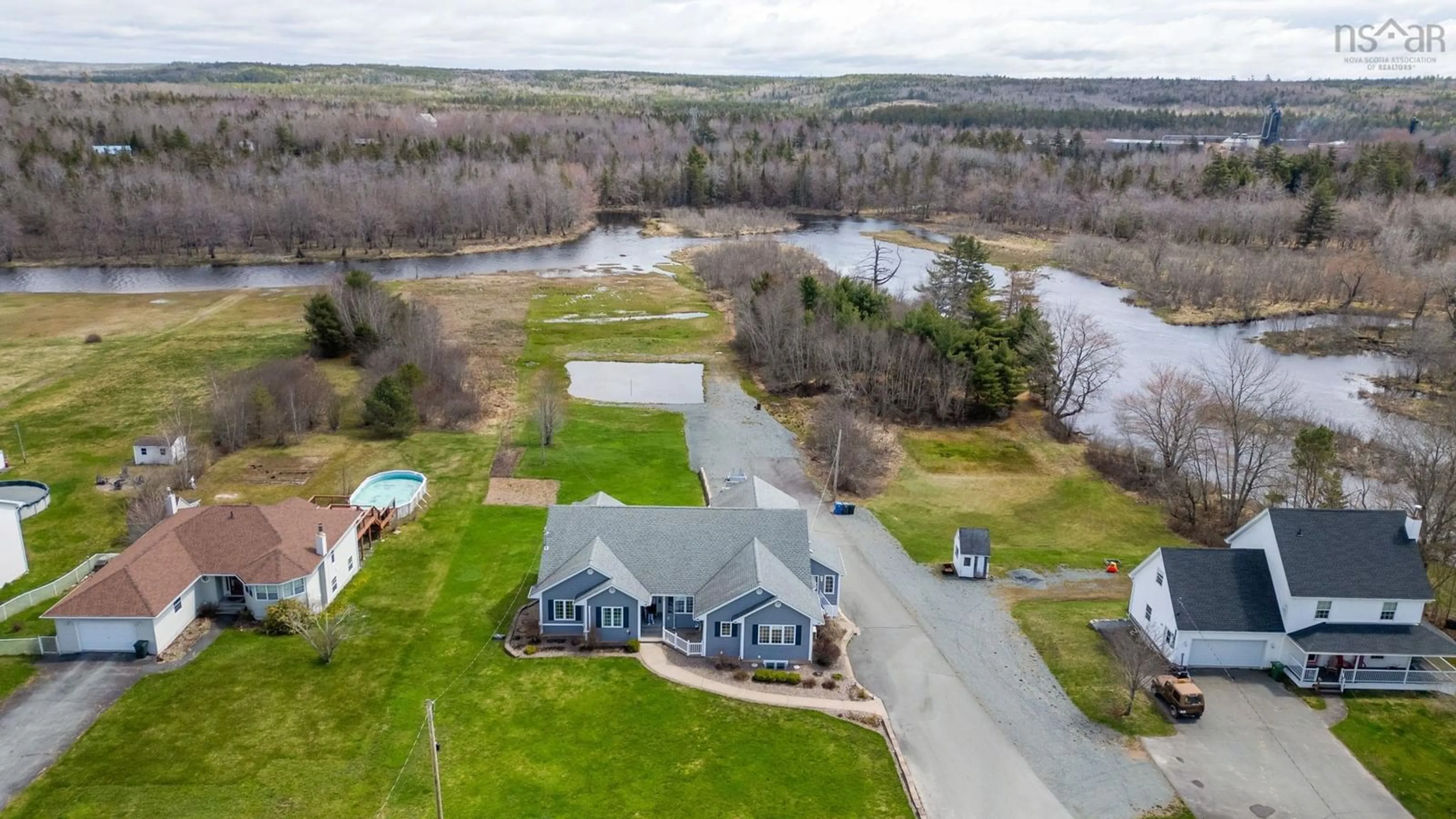 A pic from outside/outdoor area/front of a property/back of a property/a pic from drone, water/lake/river/ocean view for 111 Highway 2, Enfield Nova Scotia B2T 1C8