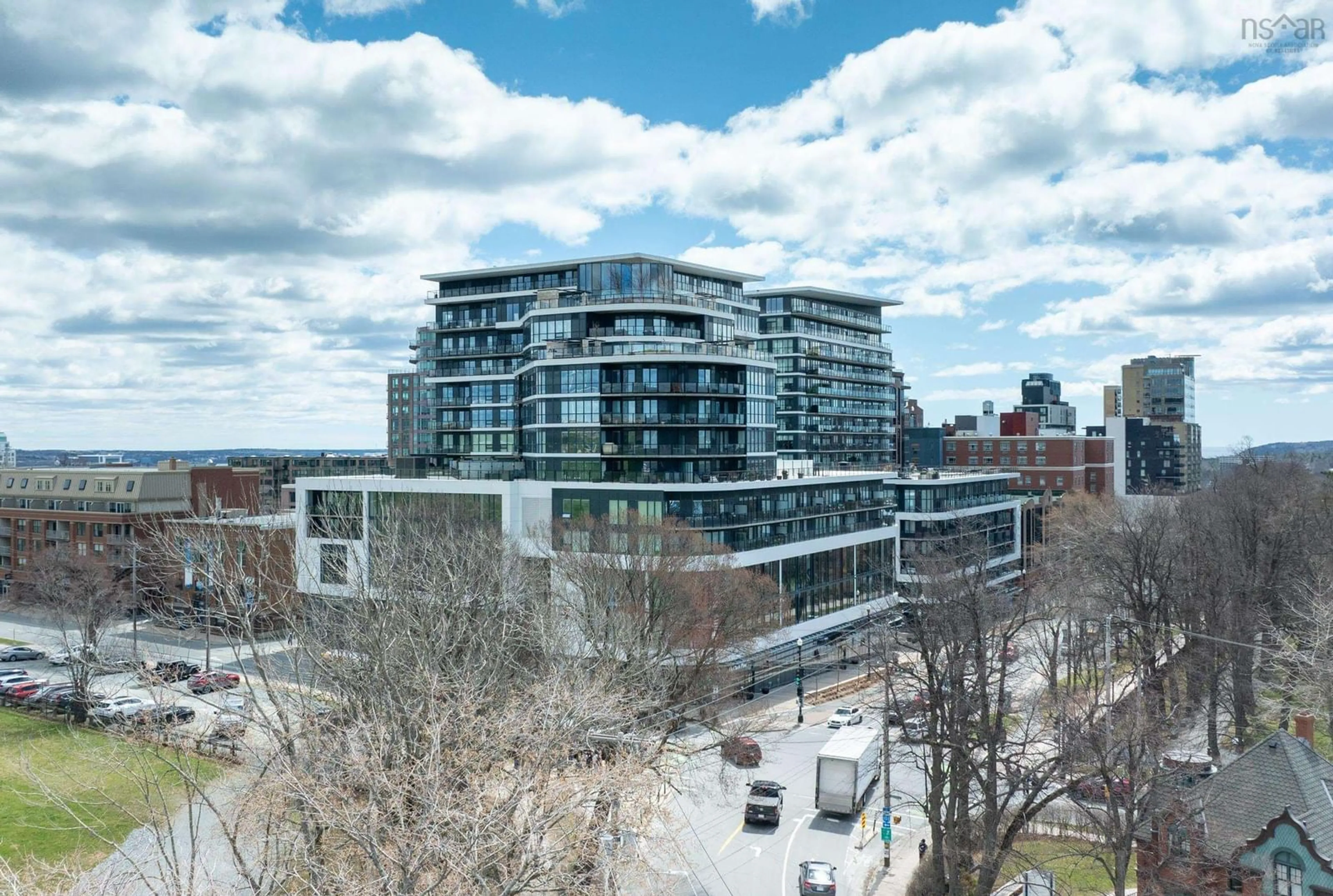 A pic from outside/outdoor area/front of a property/back of a property/a pic from drone, city buildings view from balcony for 1585 South Park St #1001, Halifax Nova Scotia B3J 0H8