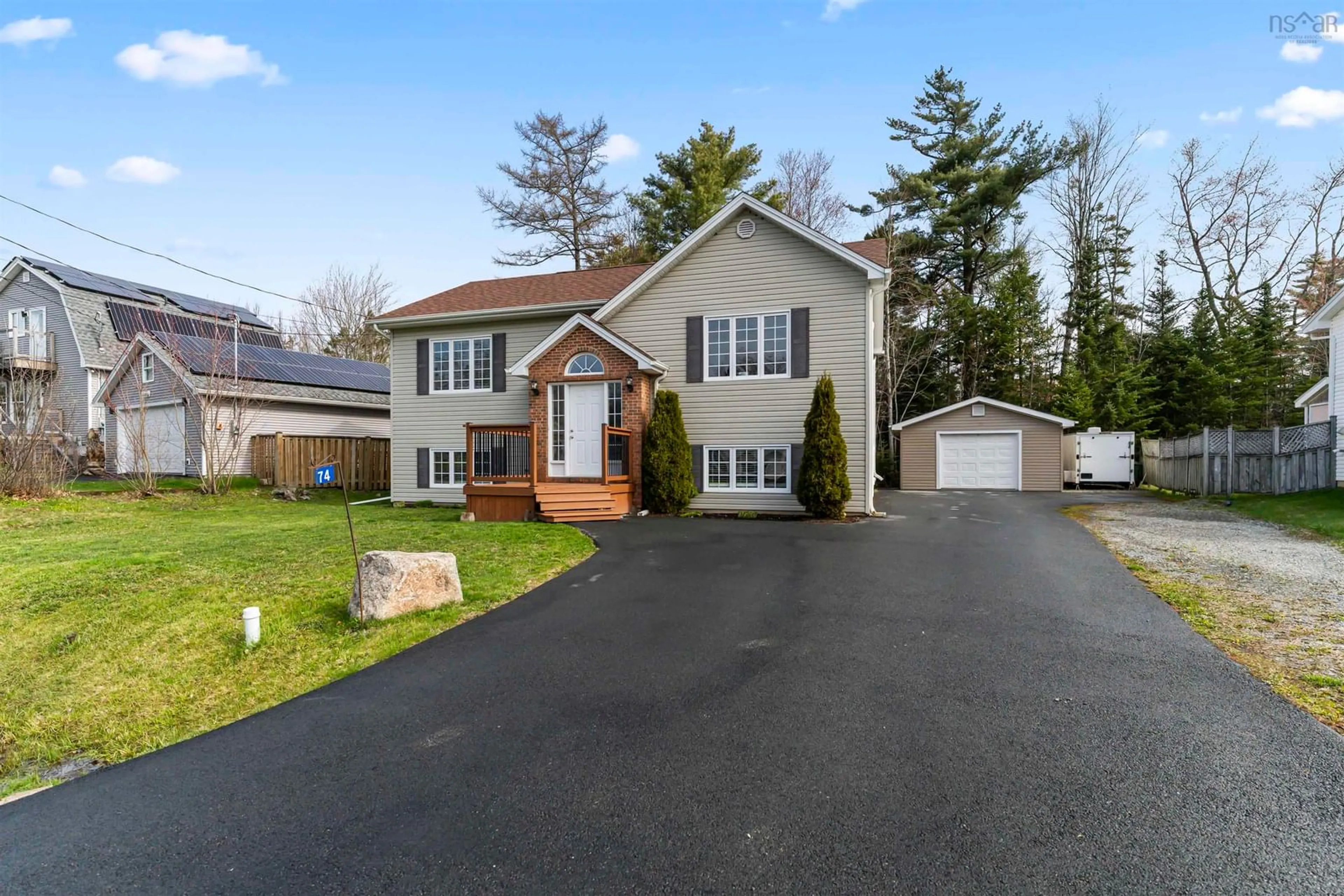 Home with vinyl exterior material, street for 74 Pine Hill Dr, Elmsdale Nova Scotia B2S 1H1