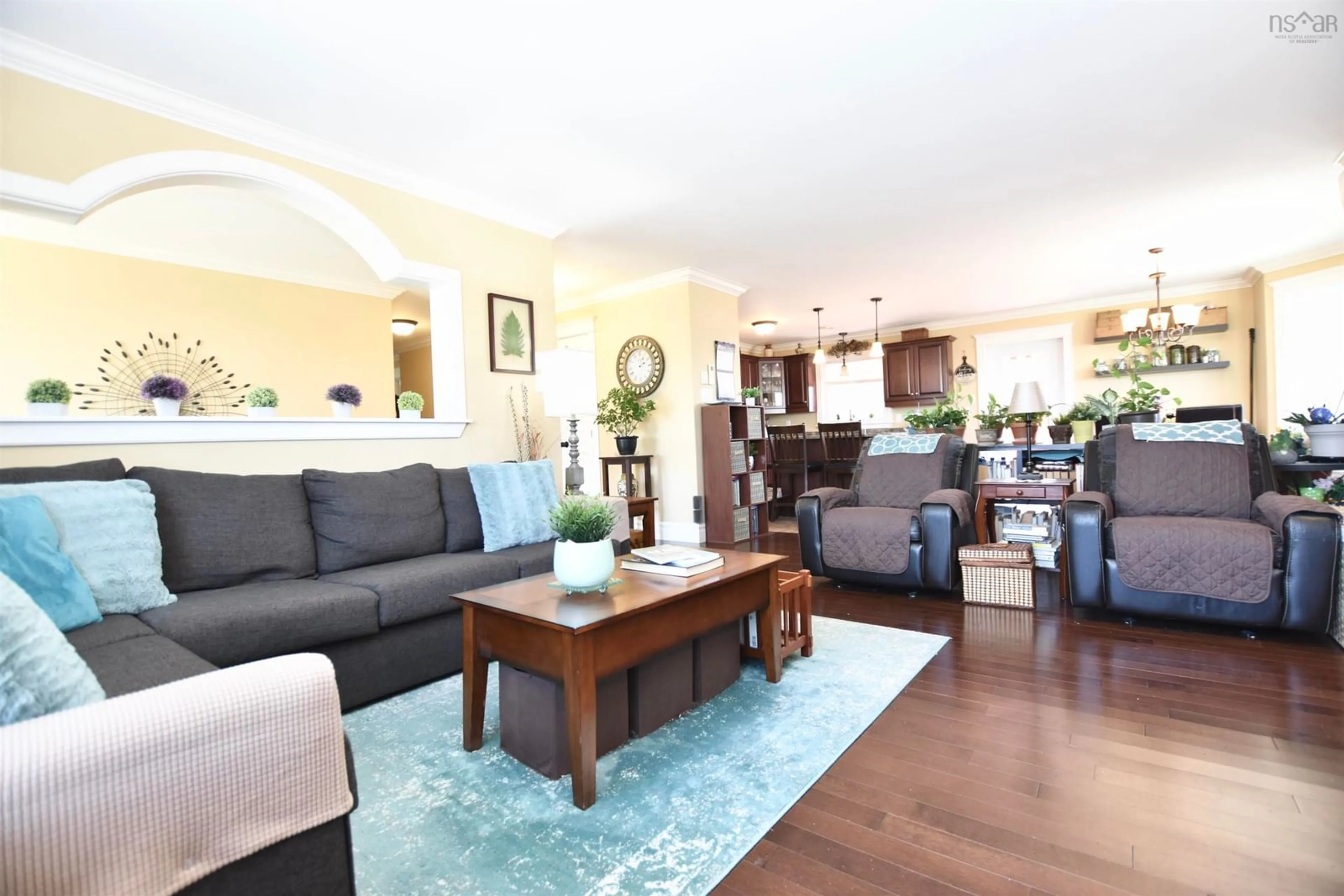 Living room with furniture, wood/laminate floor for 5 Lucy Crt, Middle Sackville Nova Scotia B4E 0C8