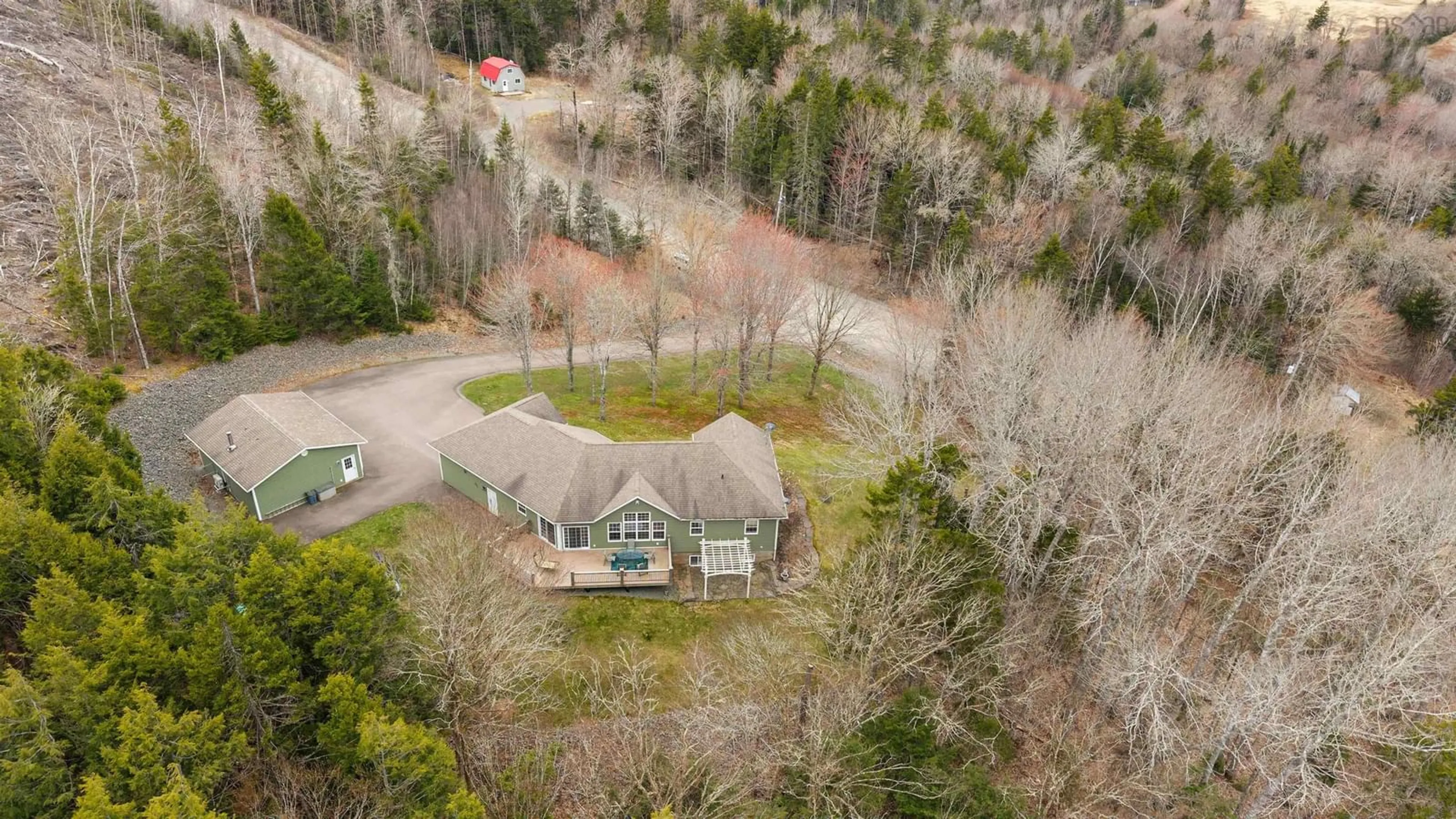 A pic from outside/outdoor area/front of a property/back of a property/a pic from drone, forest/trees view for 390 Wyvern Rd, Collingwood Corner Nova Scotia B0M 1E0