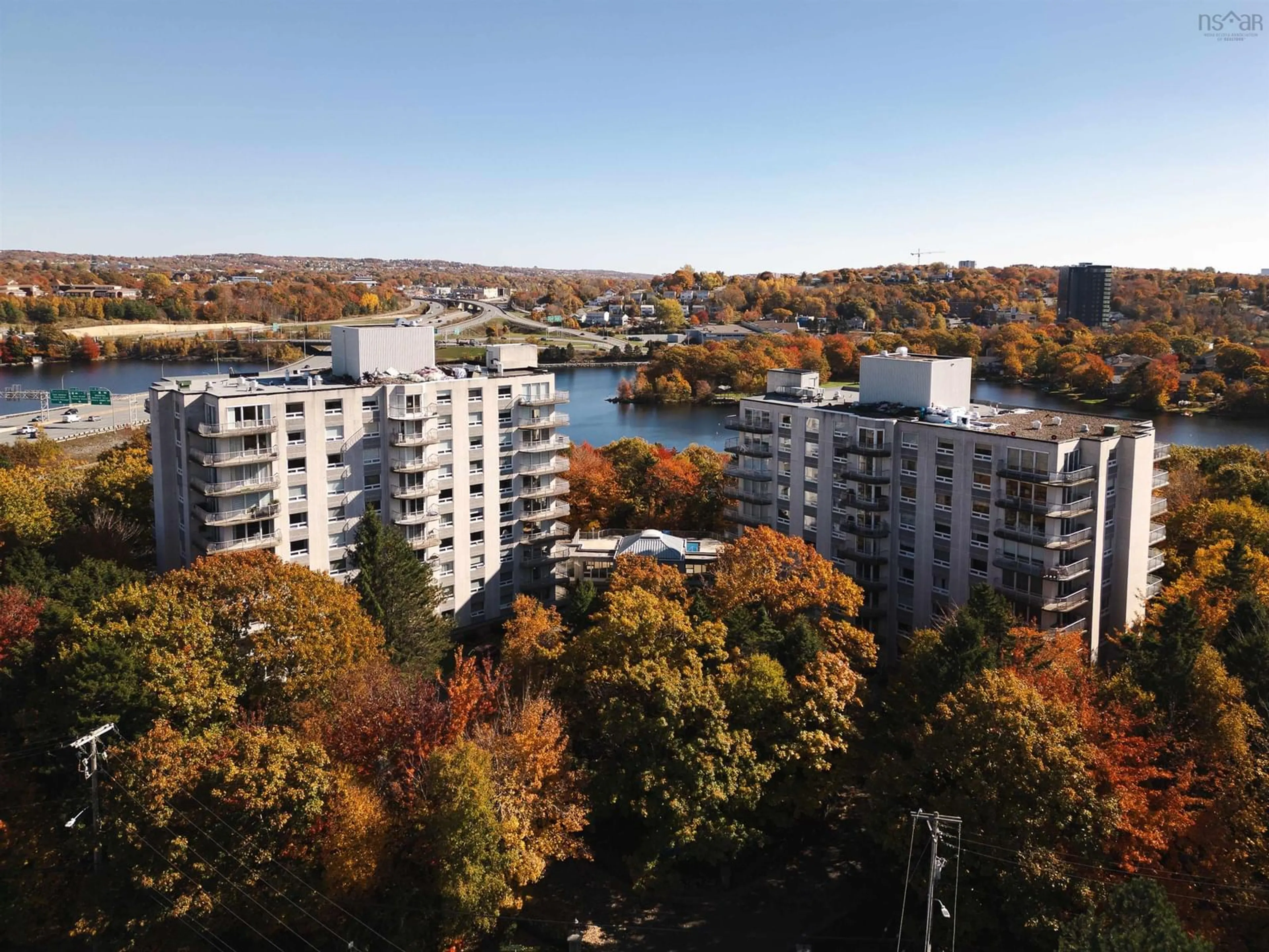 A pic from outside/outdoor area/front of a property/back of a property/a pic from drone, city buildings view from balcony for 30 Brookdale Cres #807, Dartmouth Nova Scotia B3A 4T7