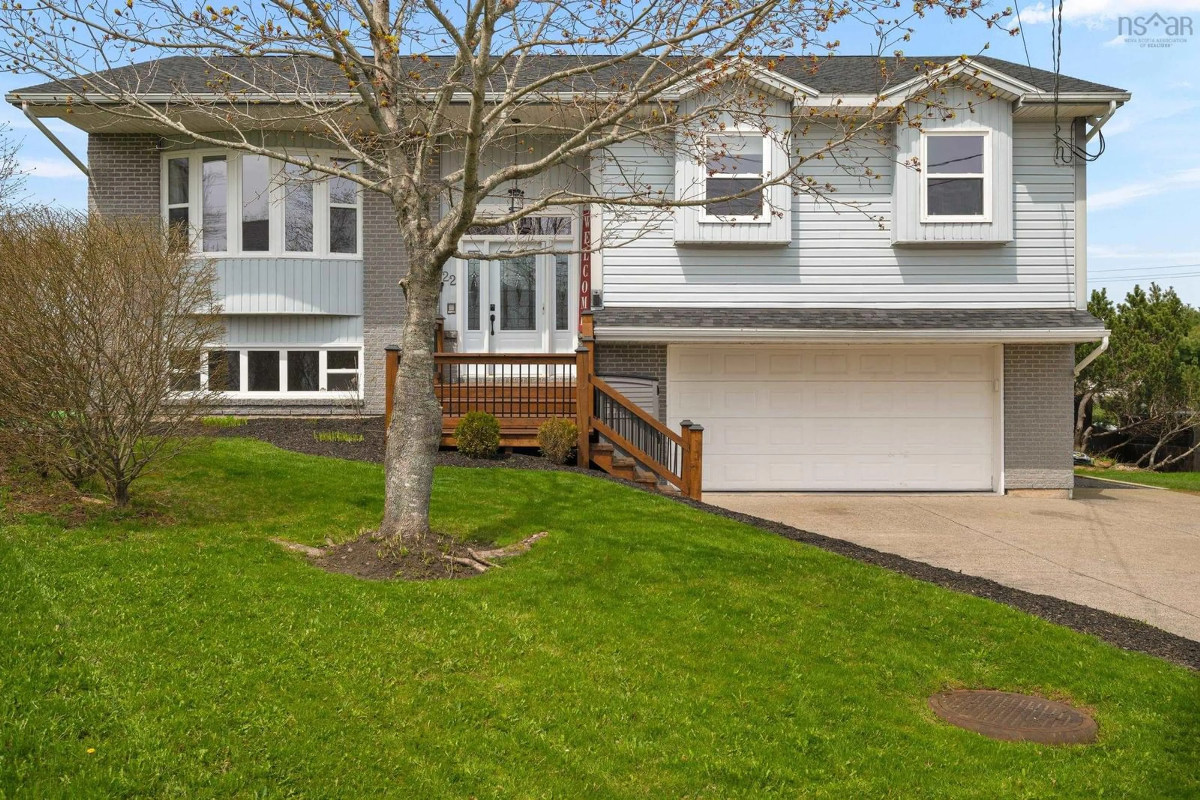 Home with vinyl exterior material, street for 22 Braemont Crt, Middle Sackville Nova Scotia B4E 3A1