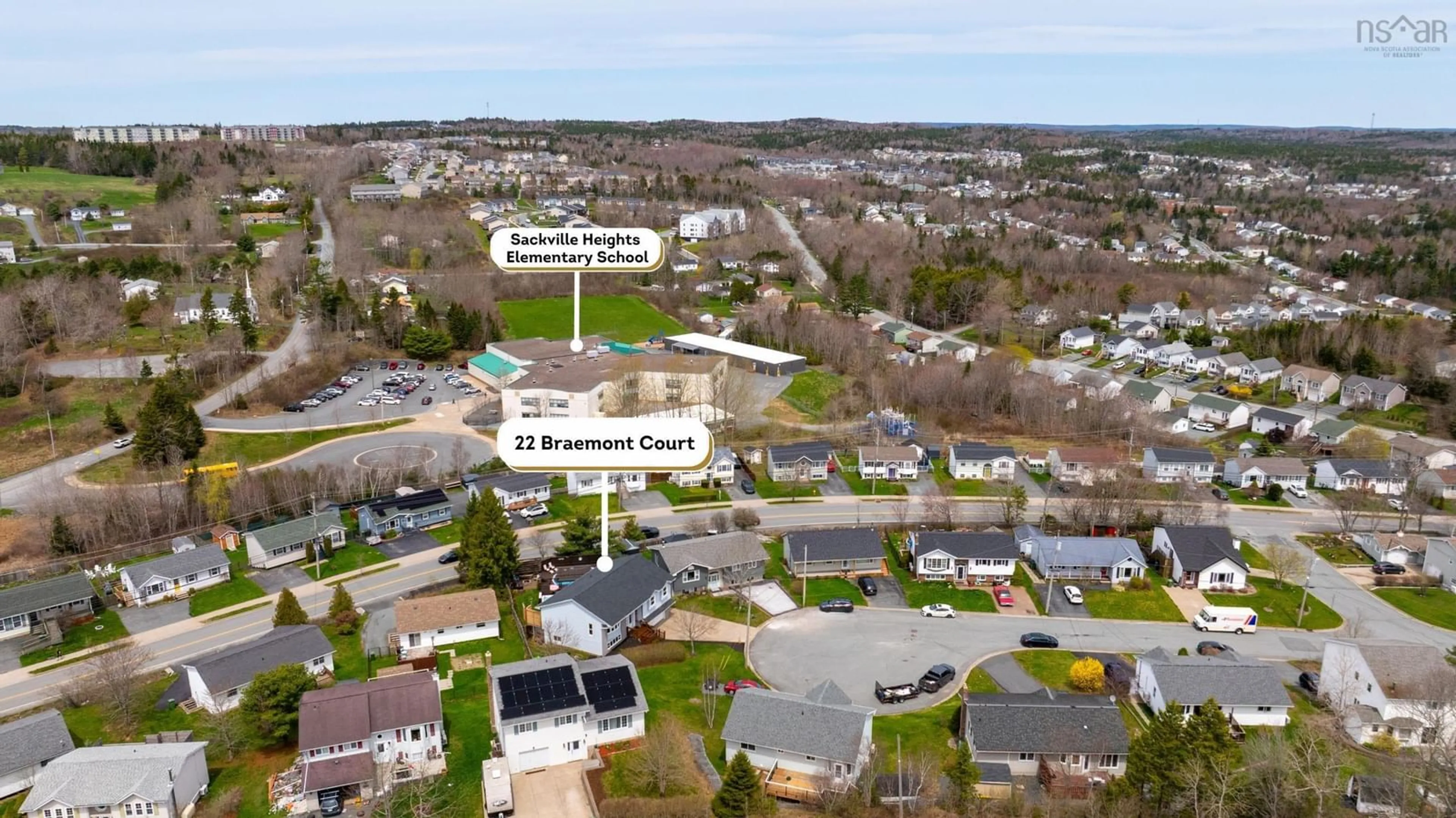 A pic from outside/outdoor area/front of a property/back of a property/a pic from drone, street for 22 Braemont Crt, Middle Sackville Nova Scotia B4E 3A1