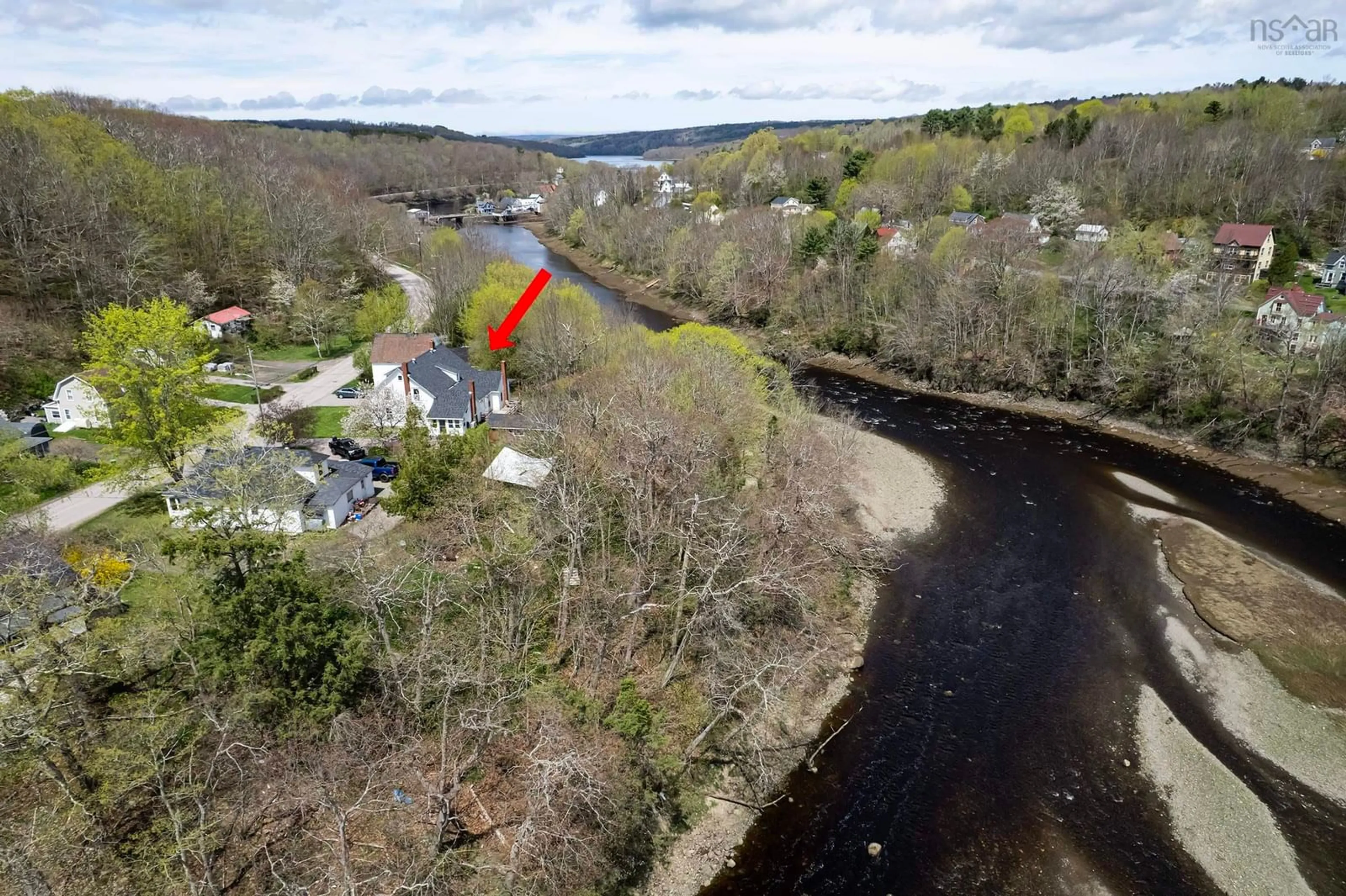 A pic from outside/outdoor area/front of a property/back of a property/a pic from drone, water/lake/river/ocean view for 1361 River Rd, Bear River Nova Scotia B0S 1B0