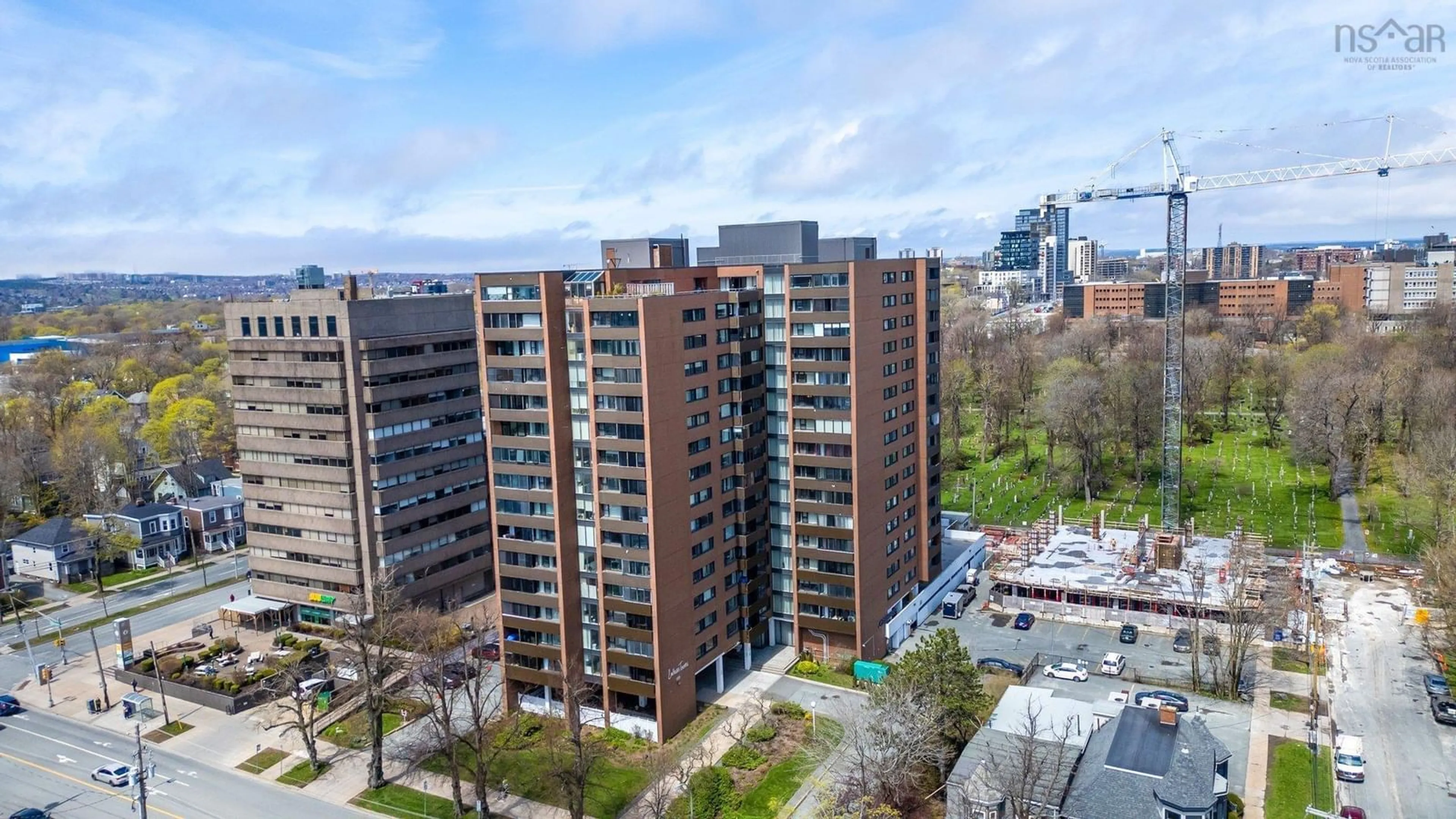 A pic from outside/outdoor area/front of a property/back of a property/a pic from drone, city buildings view from balcony for 5959 Spring Garden Rd #1403, Halifax Nova Scotia B3H 1Y5