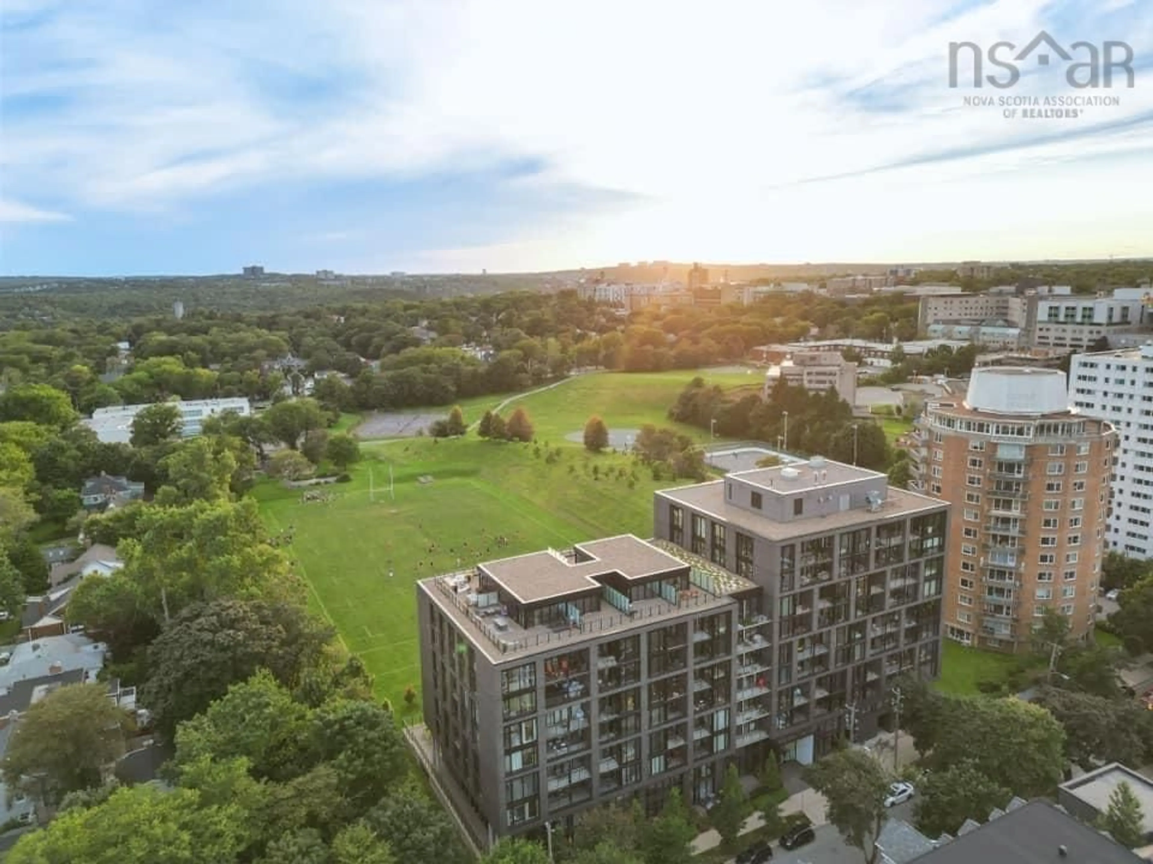 A pic from outside/outdoor area/front of a property/back of a property/a pic from drone, city buildings view from balcony for 1048 Wellington St #507, Halifax Nova Scotia B3H 0C2