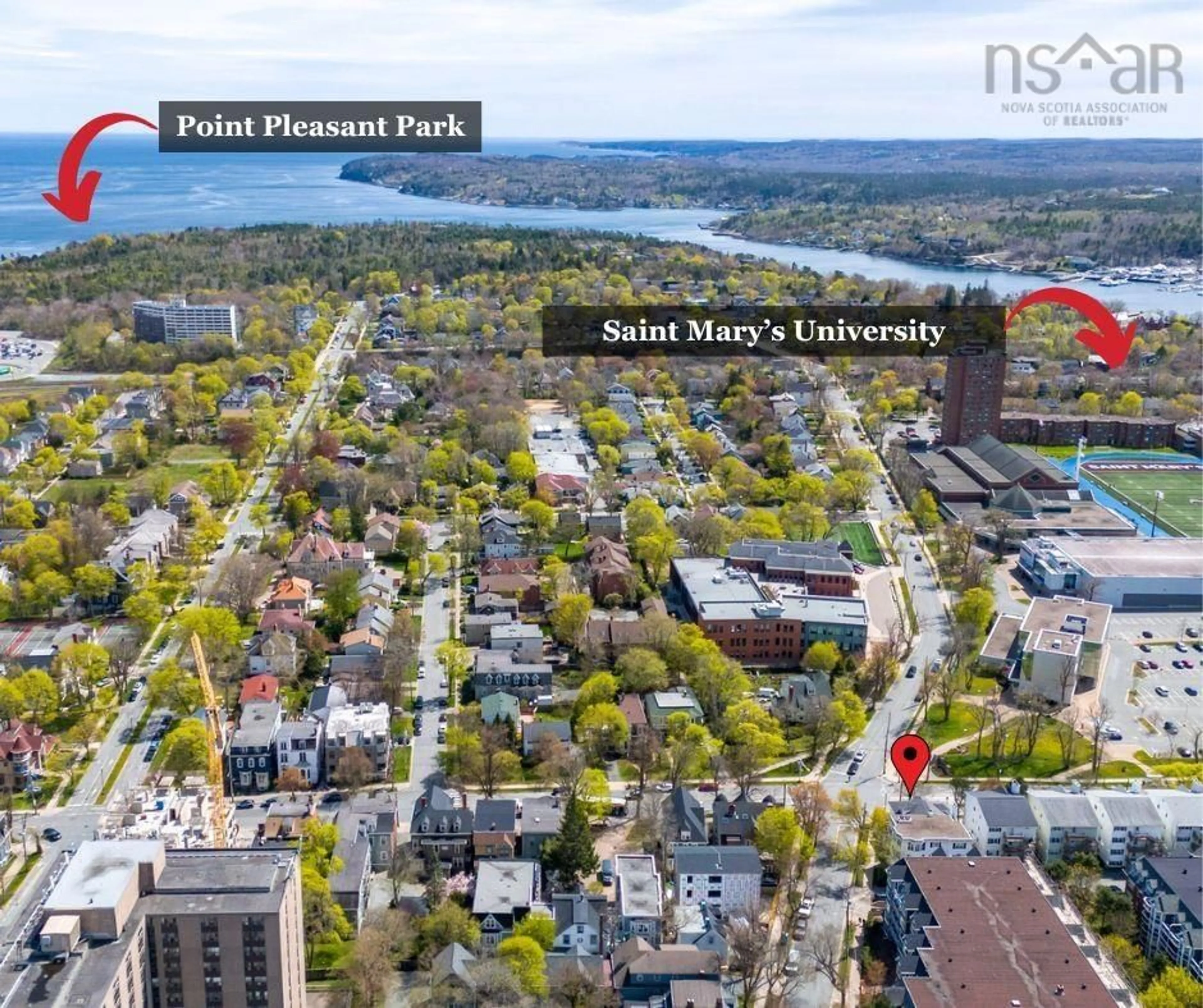 A pic from outside/outdoor area/front of a property/back of a property/a pic from drone, city buildings view from balcony for 5785 Inglis St, Halifax Nova Scotia B3H 4M9