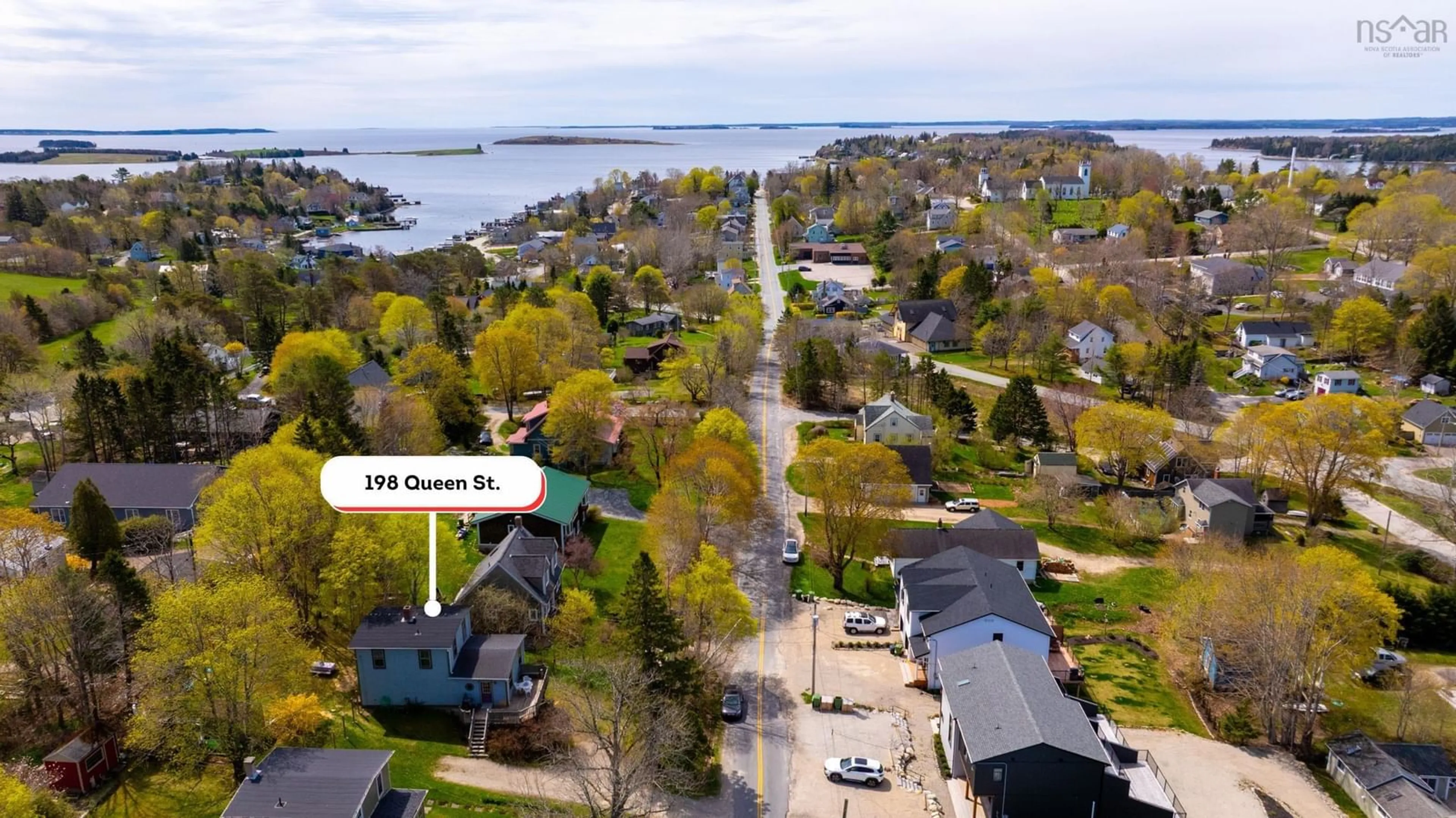 A pic from outside/outdoor area/front of a property/back of a property/a pic from drone, water/lake/river/ocean view for 198 Queen St, Chester Nova Scotia B0J 1J0