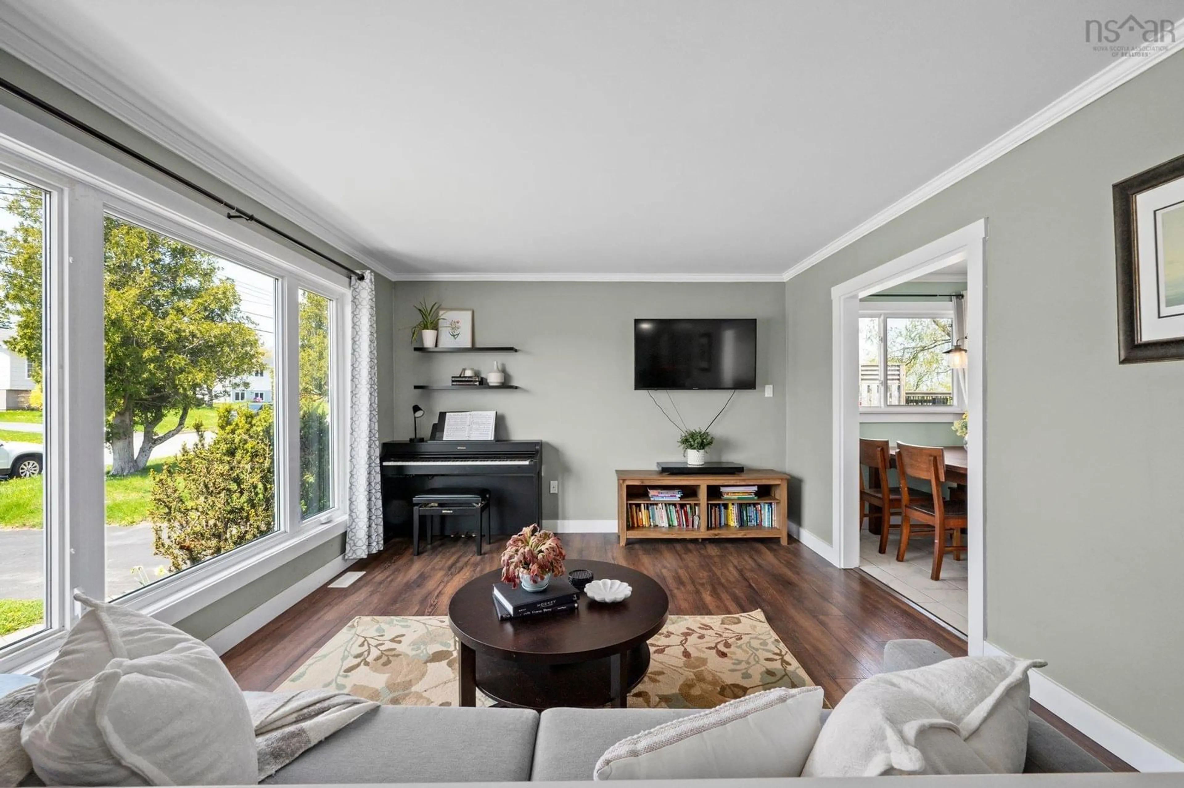 Living room with furniture, wood/laminate floor for 53 Elm St, Cole Harbour Nova Scotia B2W 2K4