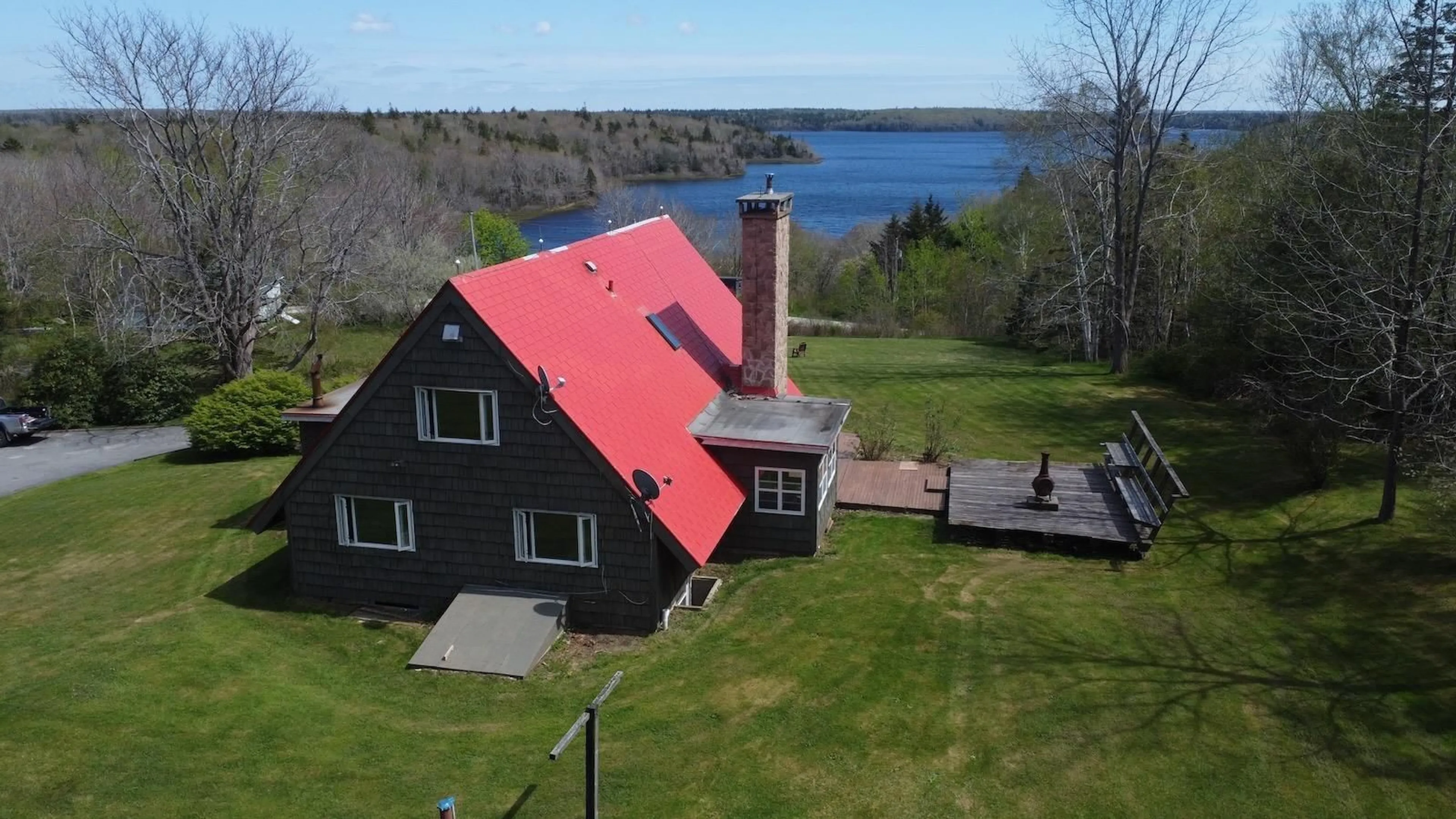 A pic from outside/outdoor area/front of a property/back of a property/a pic from drone, water/lake/river/ocean view for 3593 Lake George Rd, Norwood Nova Scotia B5A 5L6