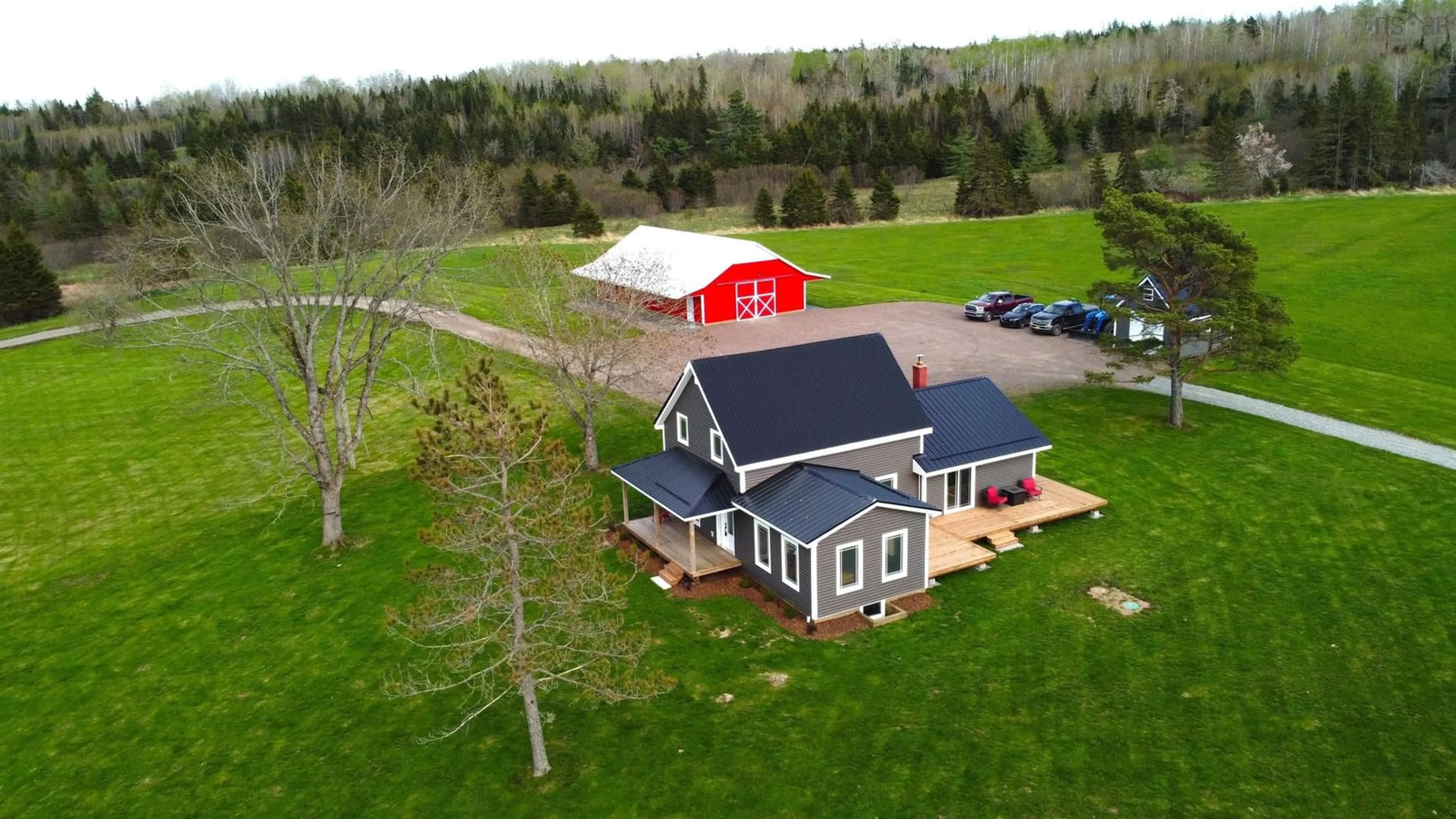 A pic from outside/outdoor area/front of a property/back of a property/a pic from drone, building for 2237 Cloverdale Rd, East Stewiacke Nova Scotia B0N 2J0
