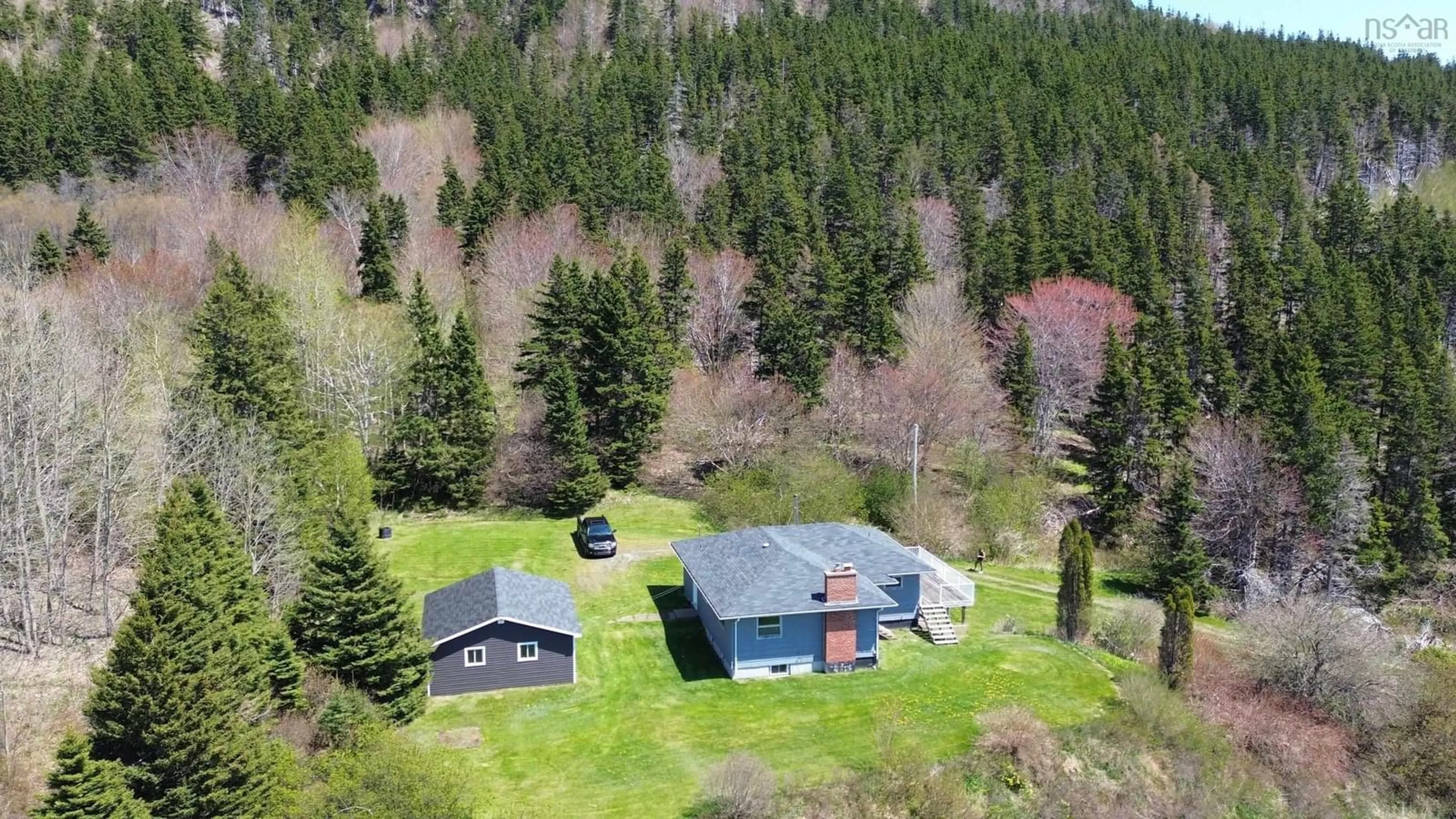 A pic from outside/outdoor area/front of a property/back of a property/a pic from drone, forest/trees view for 3246 Highway 19, Craigmore Nova Scotia B9A 1A4